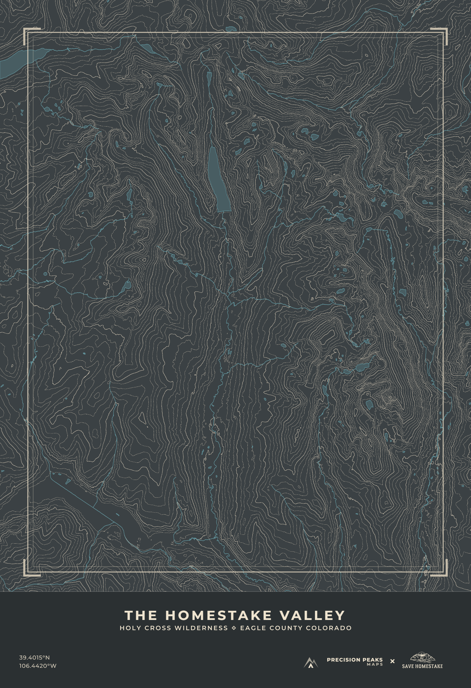 Homestake Valley topographic print in the Granite Afterglow color style