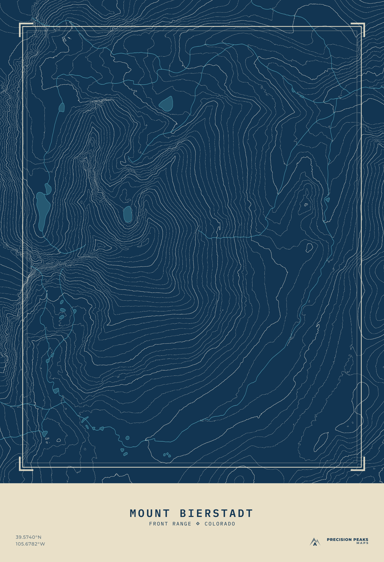 Mount Bierstadt topographic print in the Surveyor Blueprint color style