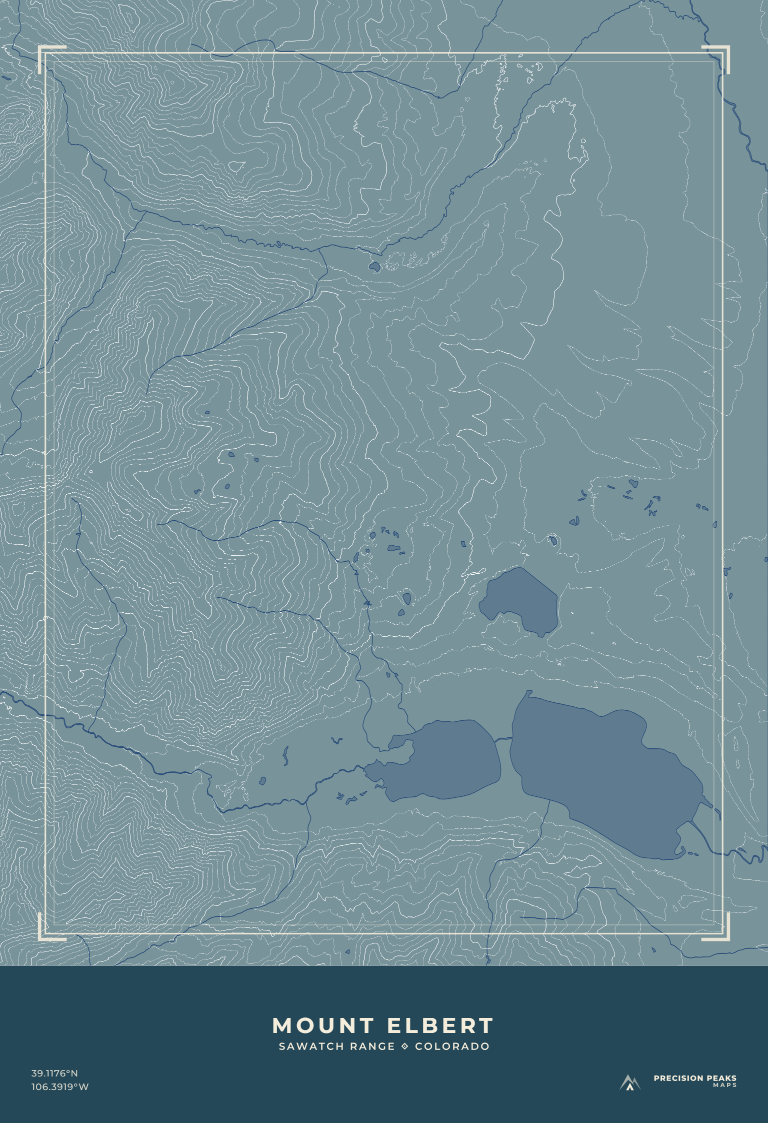 Mount Elbert Terrain Edition topographic print in the Alpine Mist color style