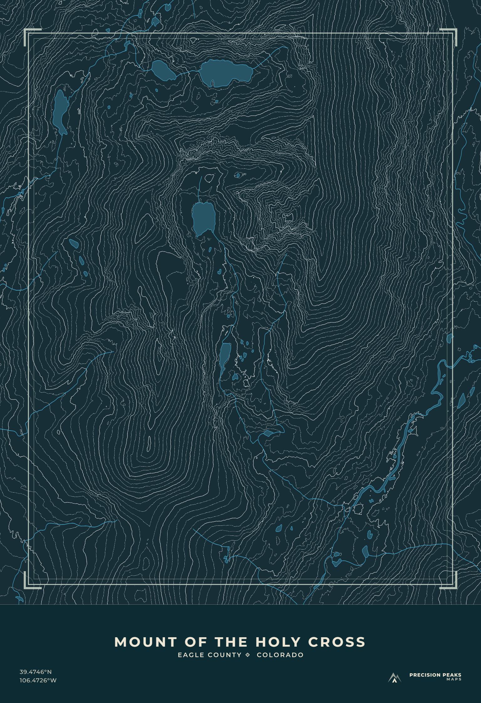 Mount of the Holy Cross topographic print in the Night Traverse color style