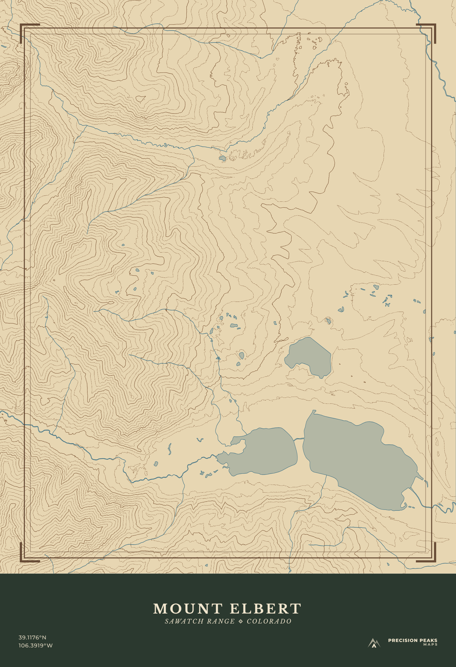 Mount Elbert Terrain Edition topographic print in the Lost Gore Range color style
