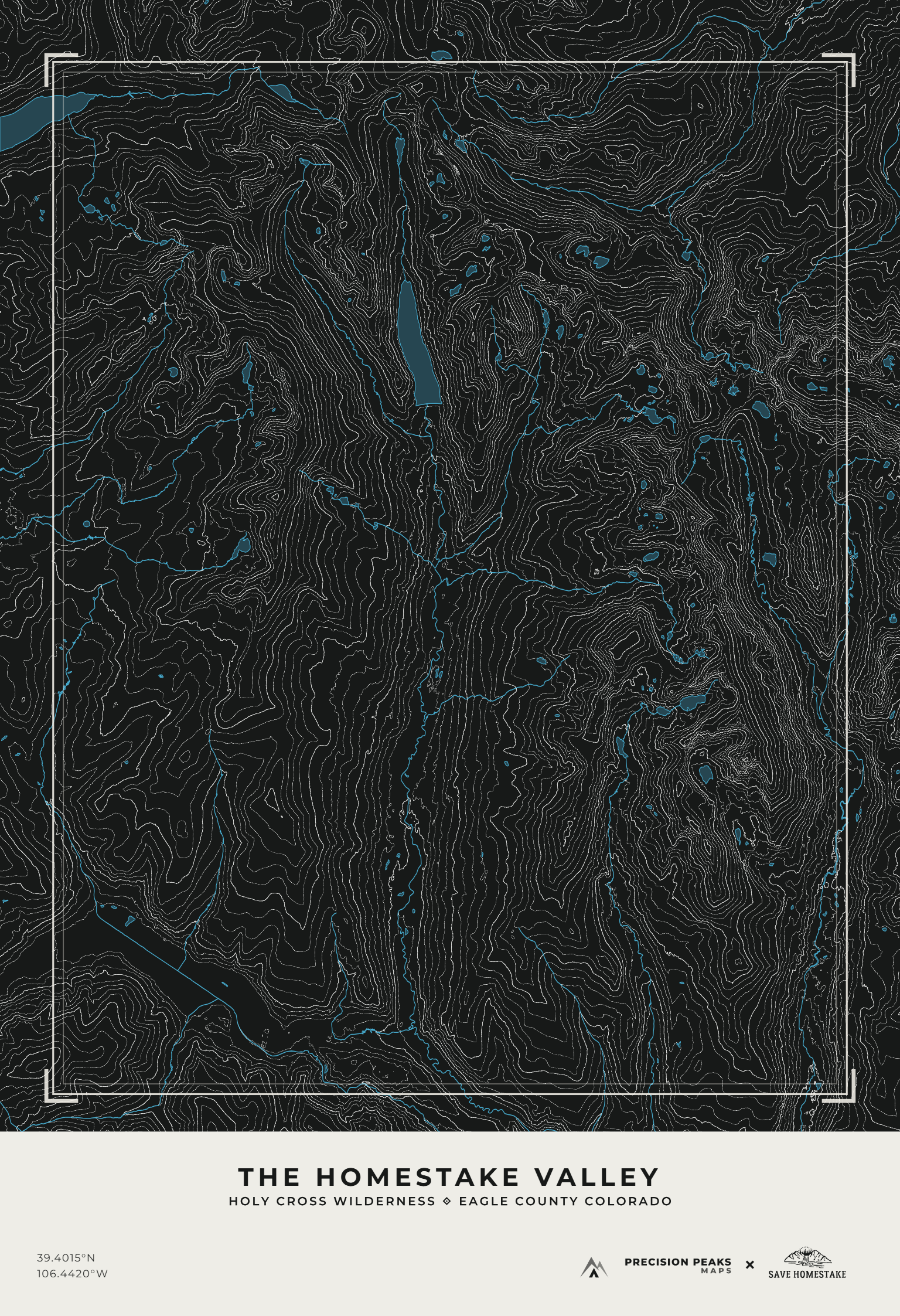 Homestake Valley topographic print in the Moonlit Ridge color style