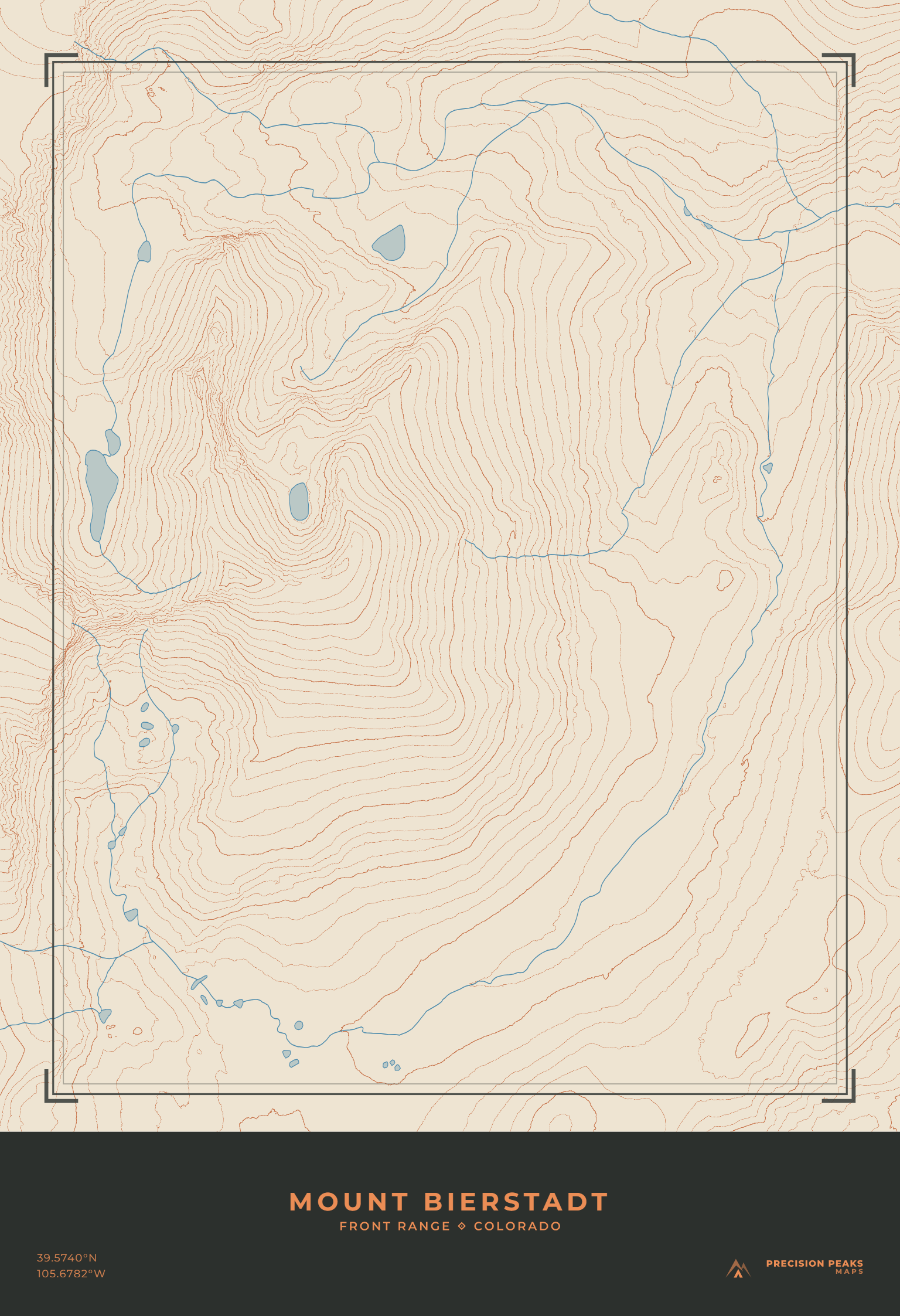Mount Bierstadt topographic print in the Ember Parchment color style