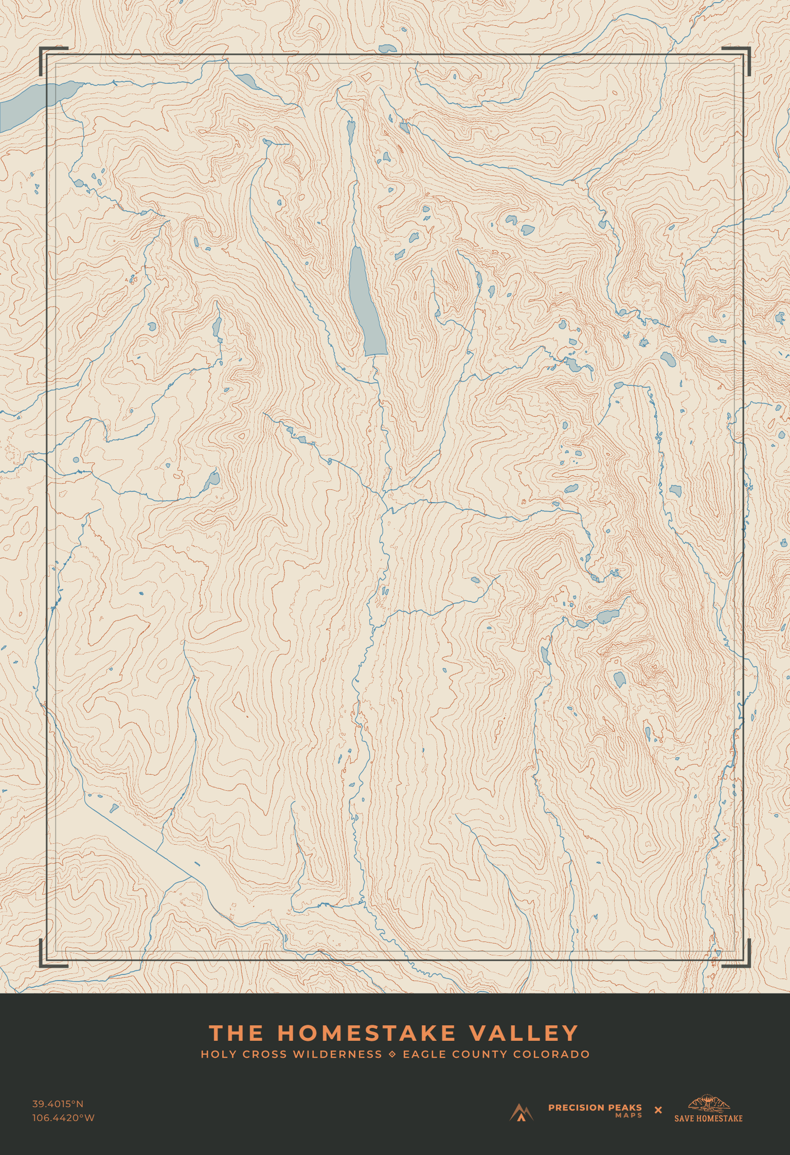 Homestake Valley topographic print in the Ember Parchment color style