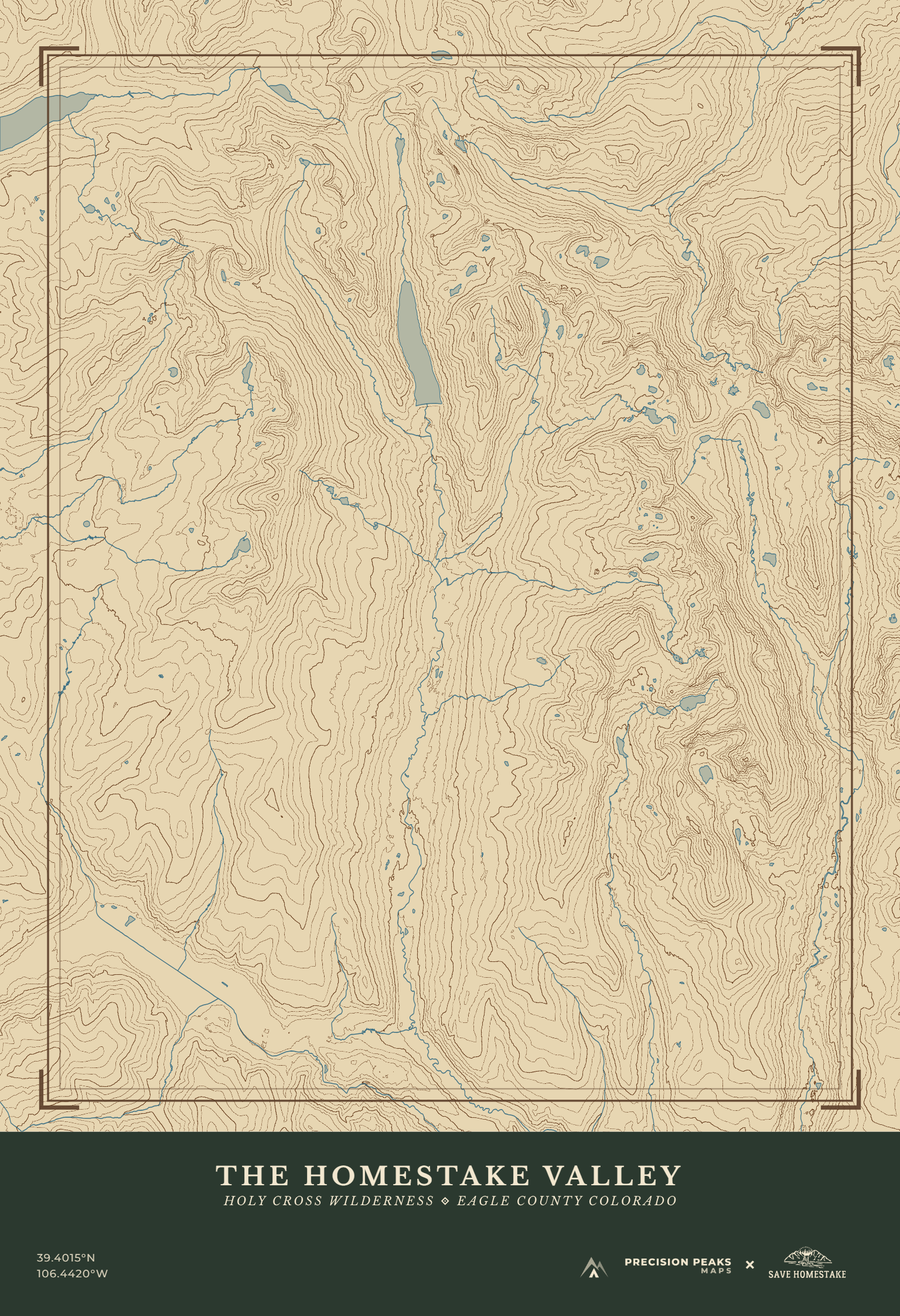 Homestake Valley topographic print in the Lost Gore Range color style