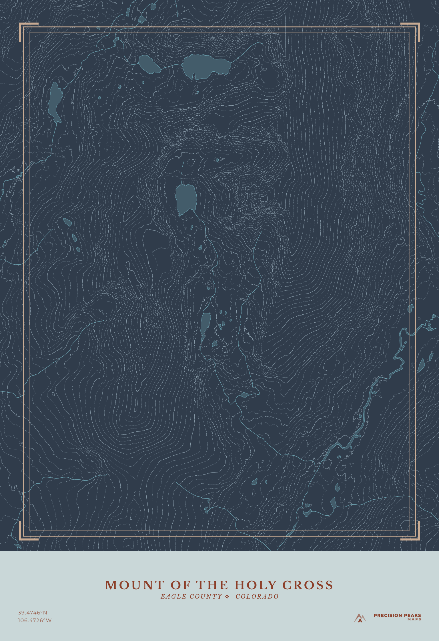 Mount of the Holy Cross topographic print in the Last Light color style