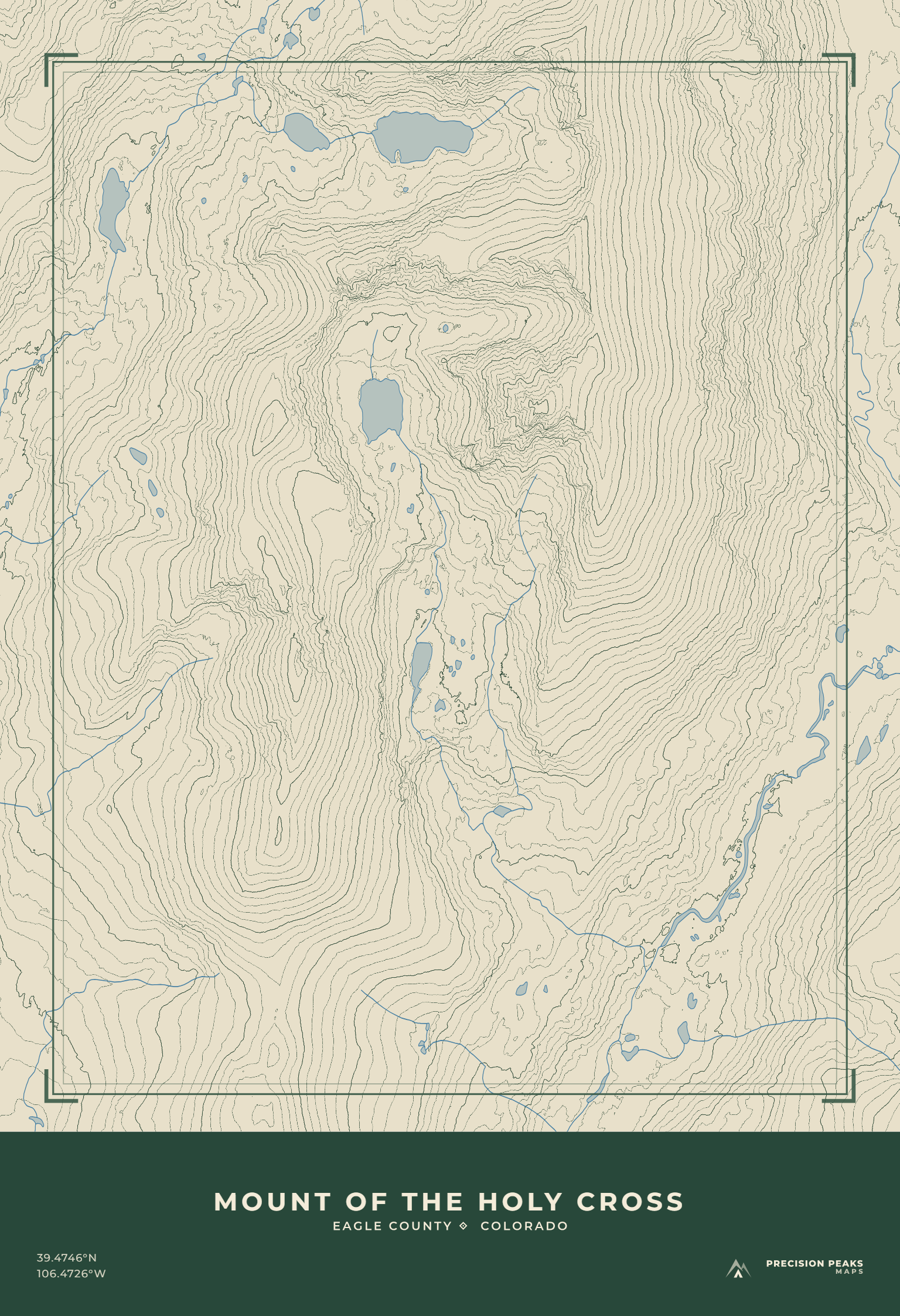 Mount of the Holy Cross topographic print in the Survey Cream color style