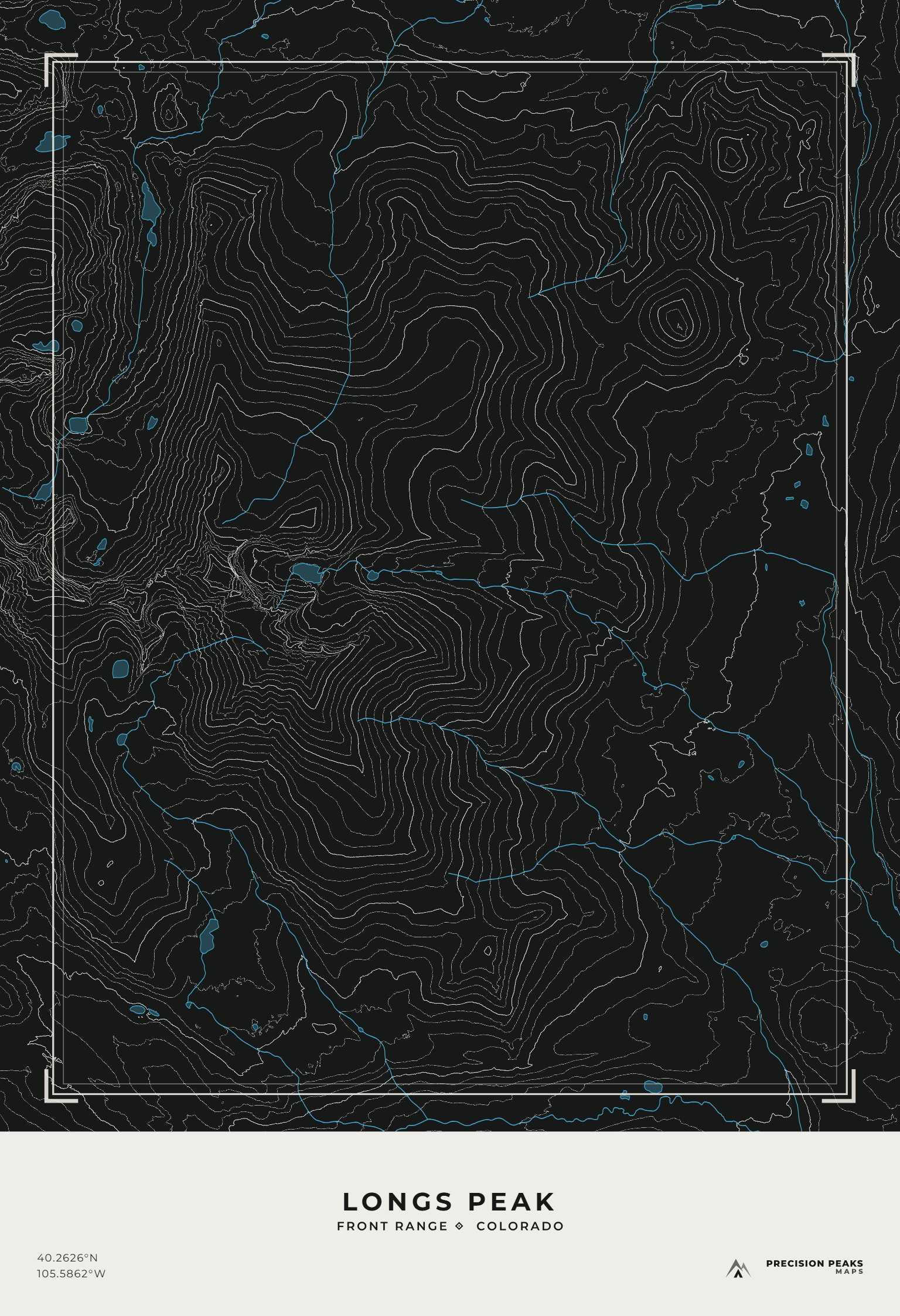 Longs Peak topographic print in the Moonlit Ridge color style
