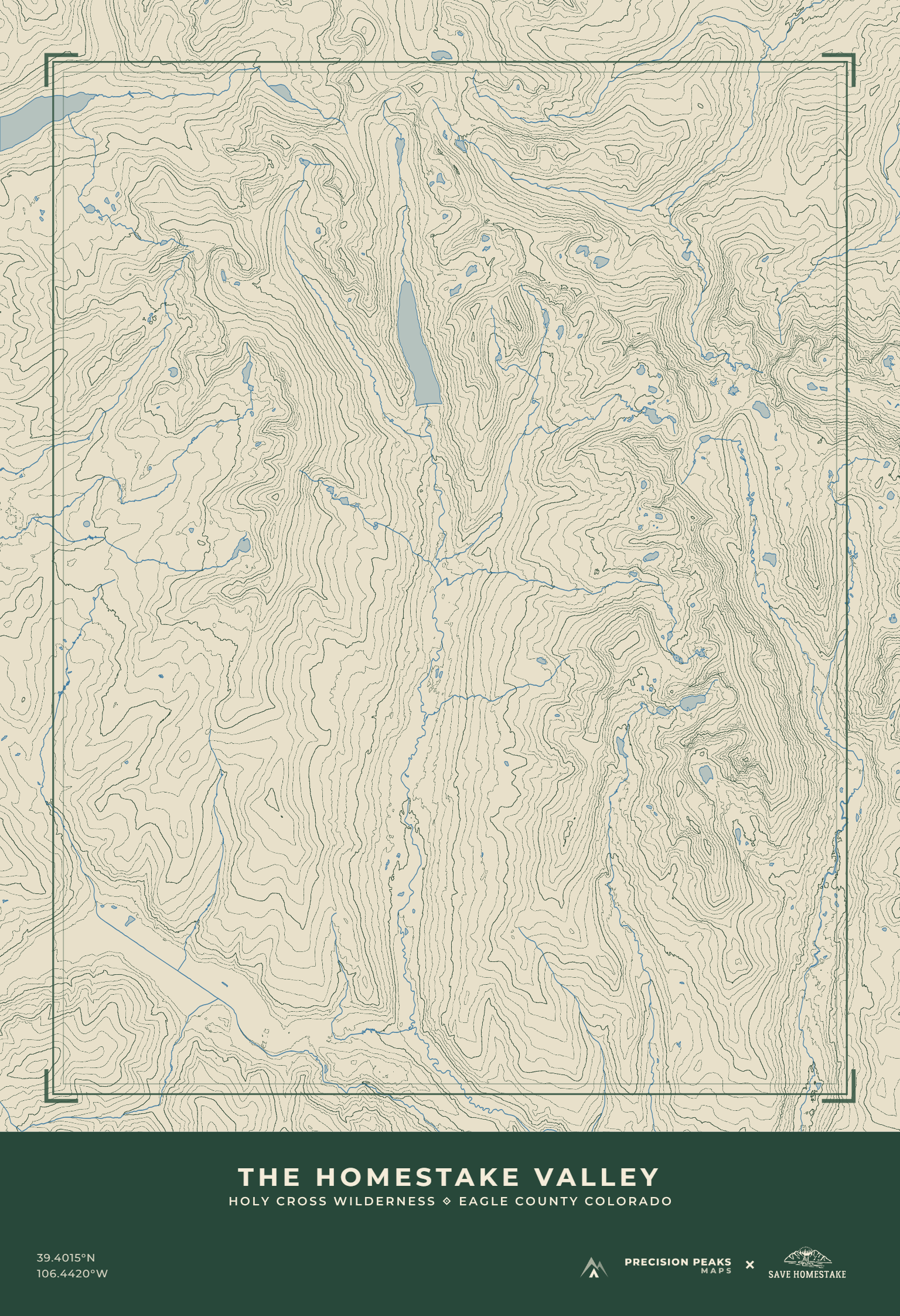 Homestake Valley topographic print in the Survey Cream color style