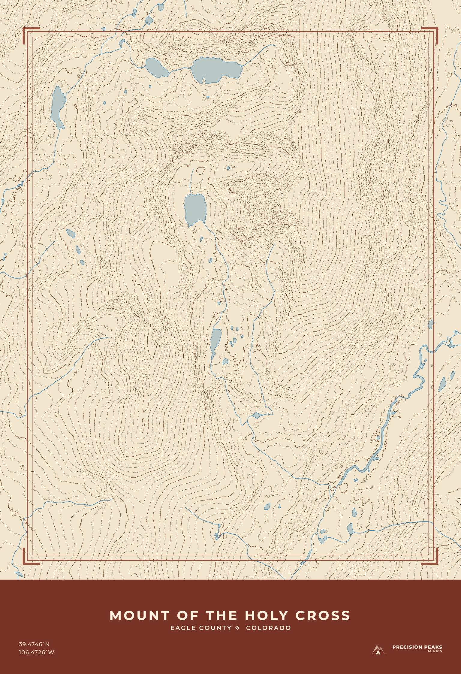 Mount of the Holy Cross topographic print in the Red Rock Ledger color style