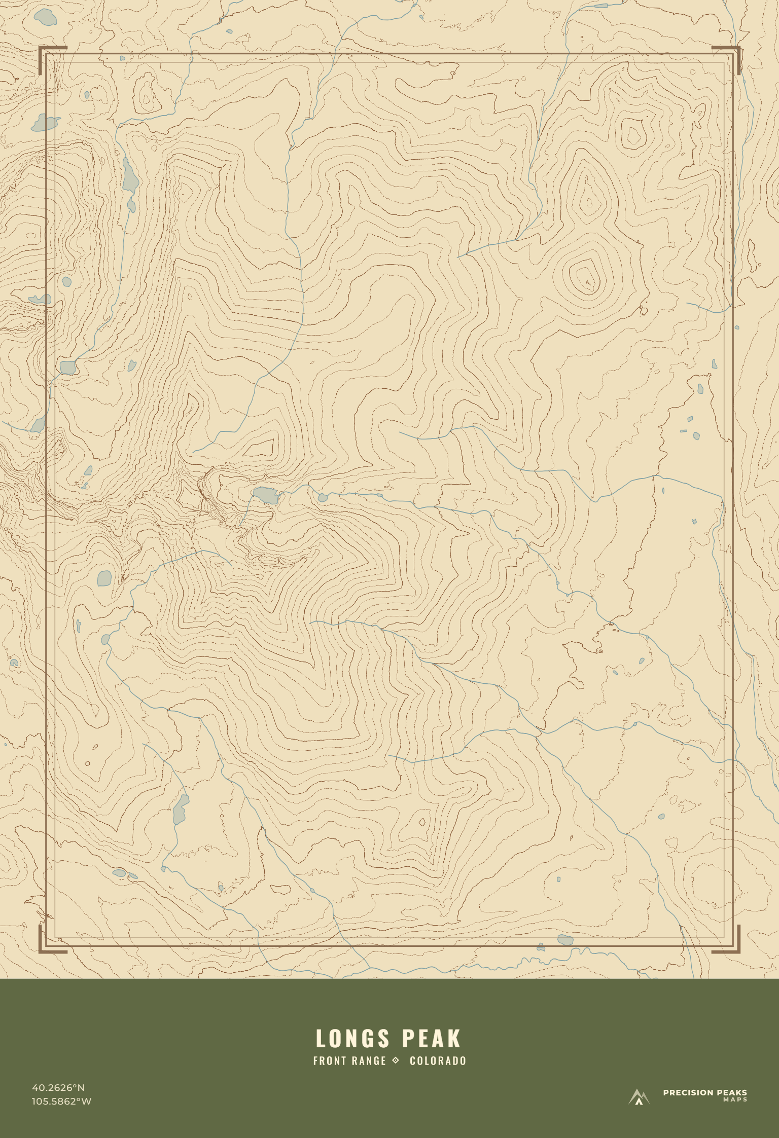 Longs Peak topographic print in the WPA National Park color style