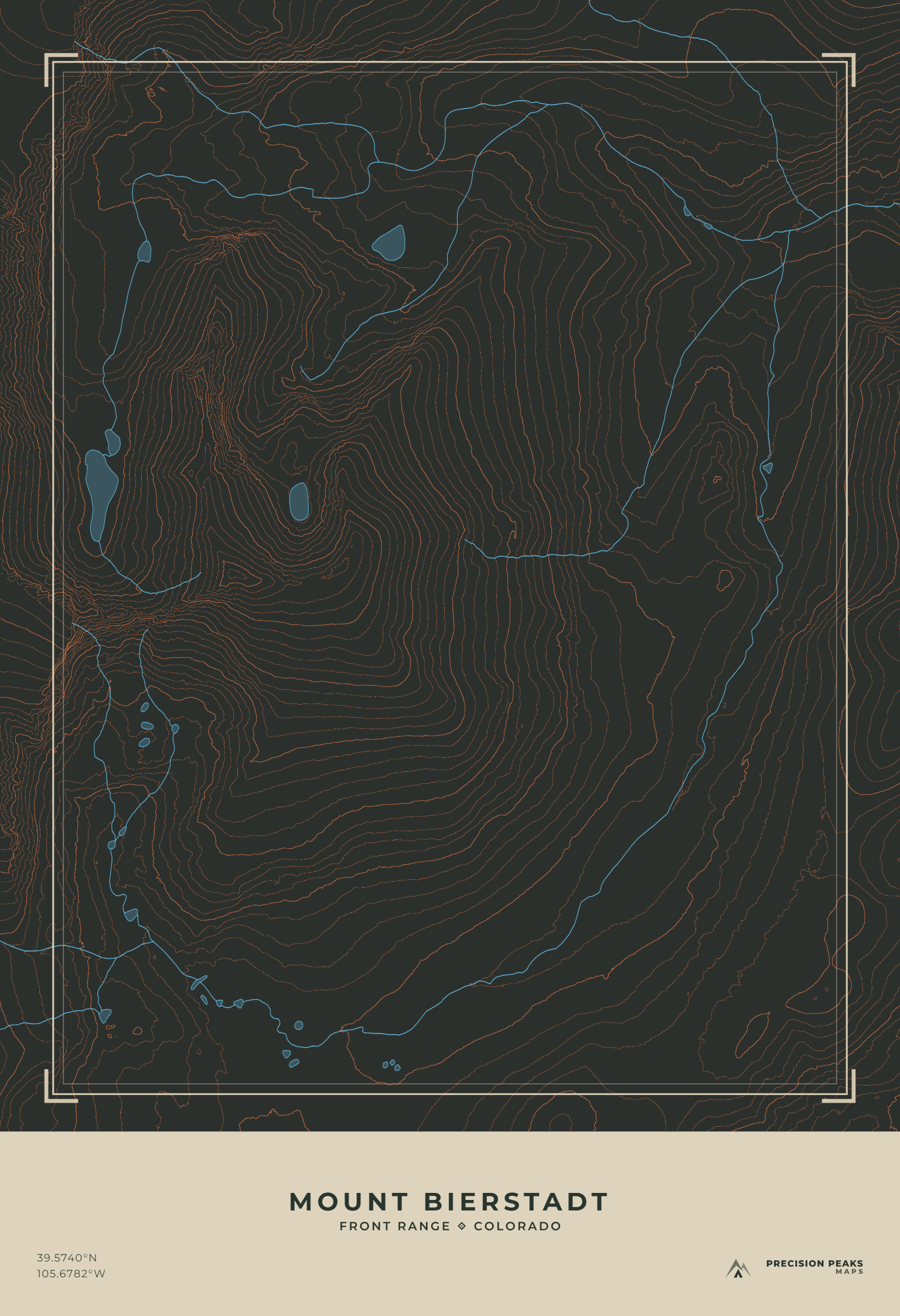 Mount Bierstadt topographic print in the Basalt Ember color style