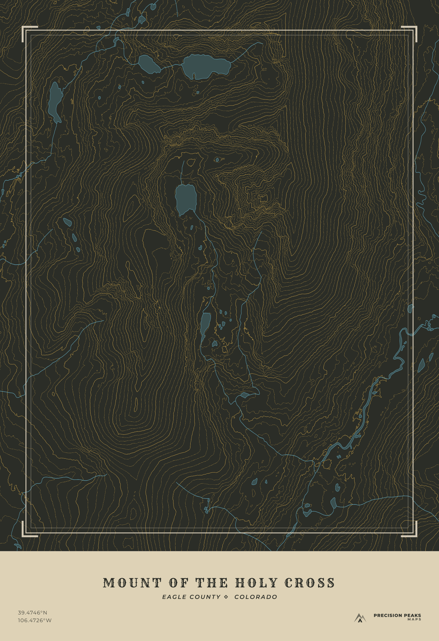 Mount of the Holy Cross topographic print in the Yellowstone color style