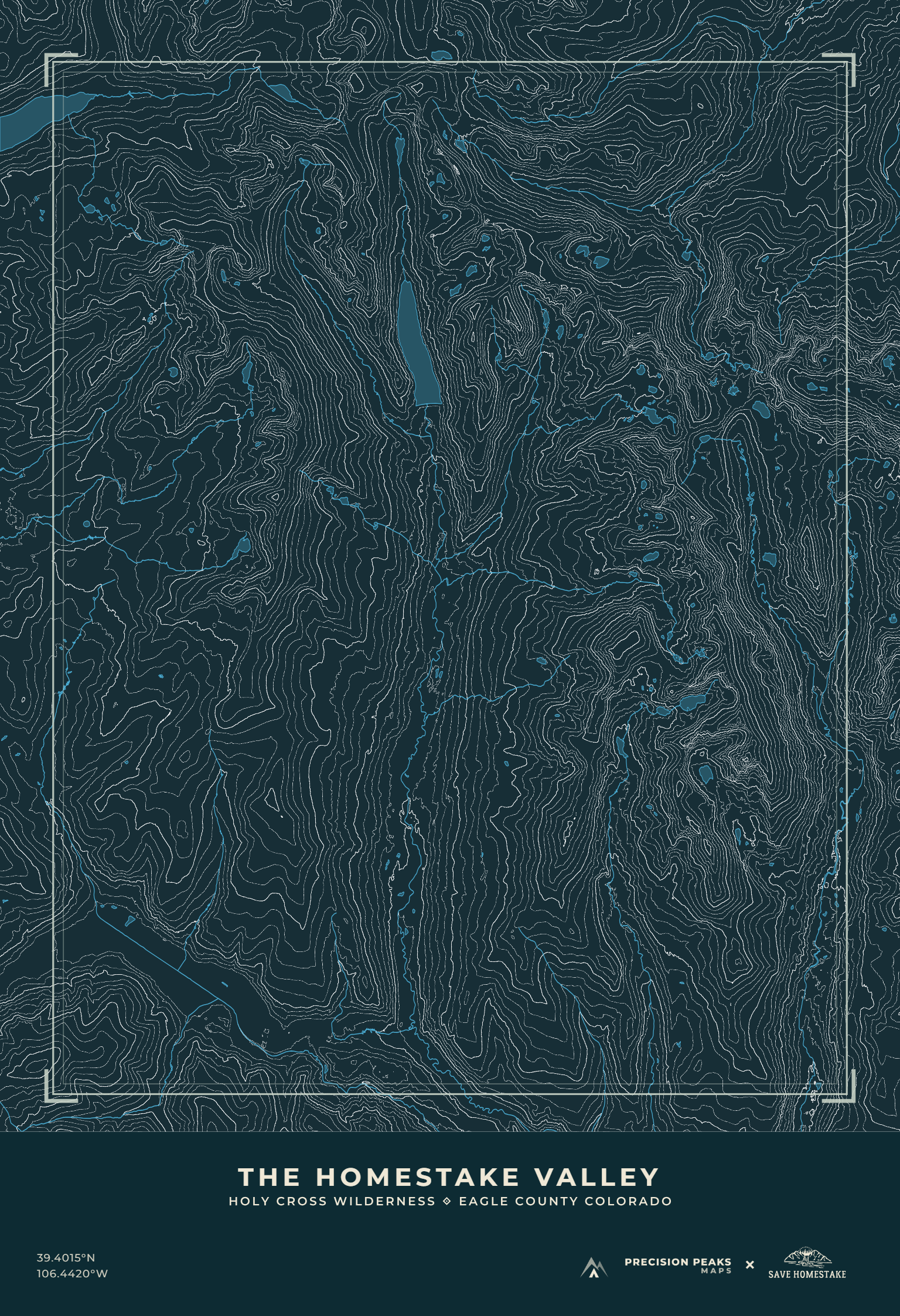 Homestake Valley topographic print in the Night Traverse color style