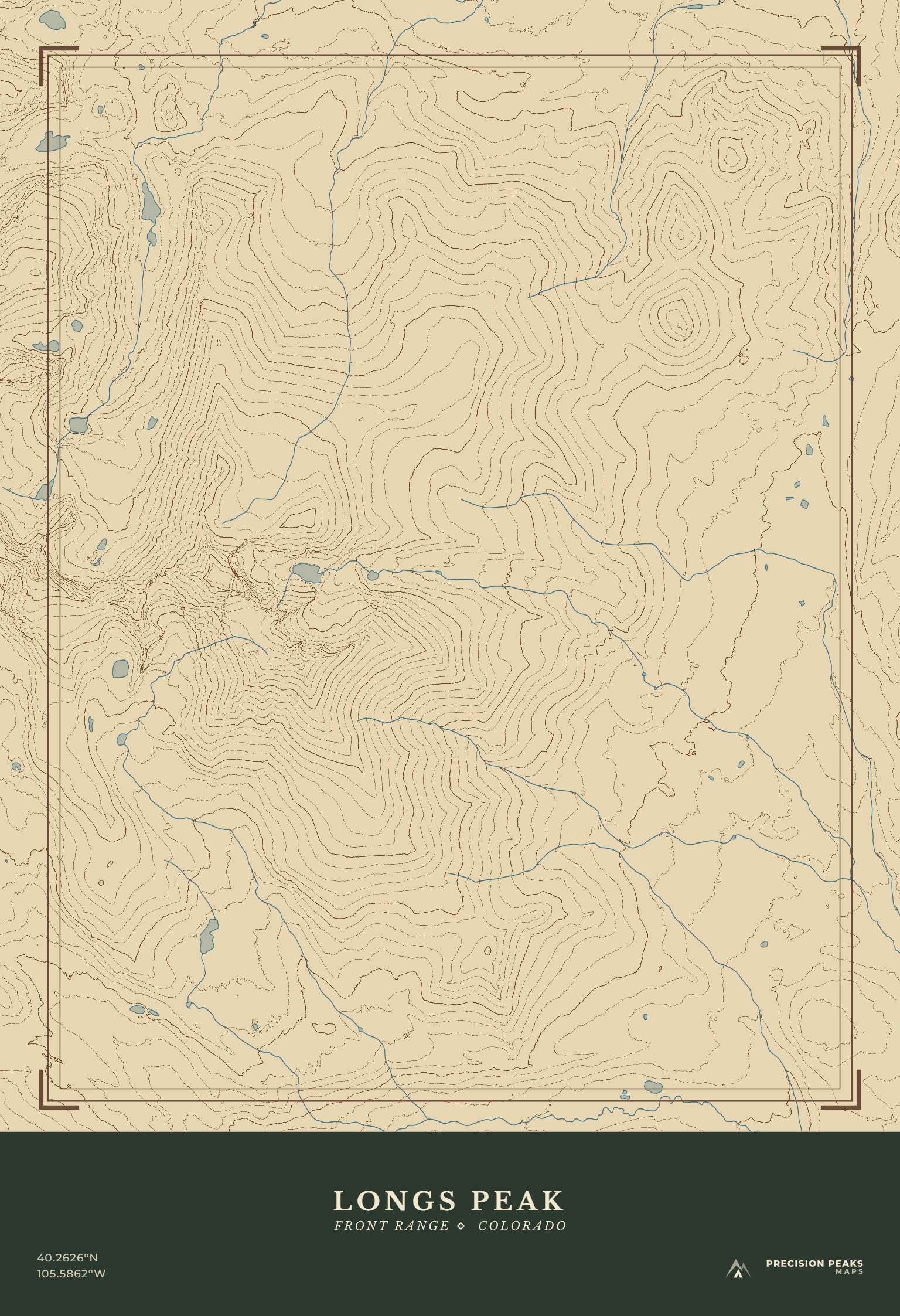 Longs Peak topographic print in the Lost Gore Range color style