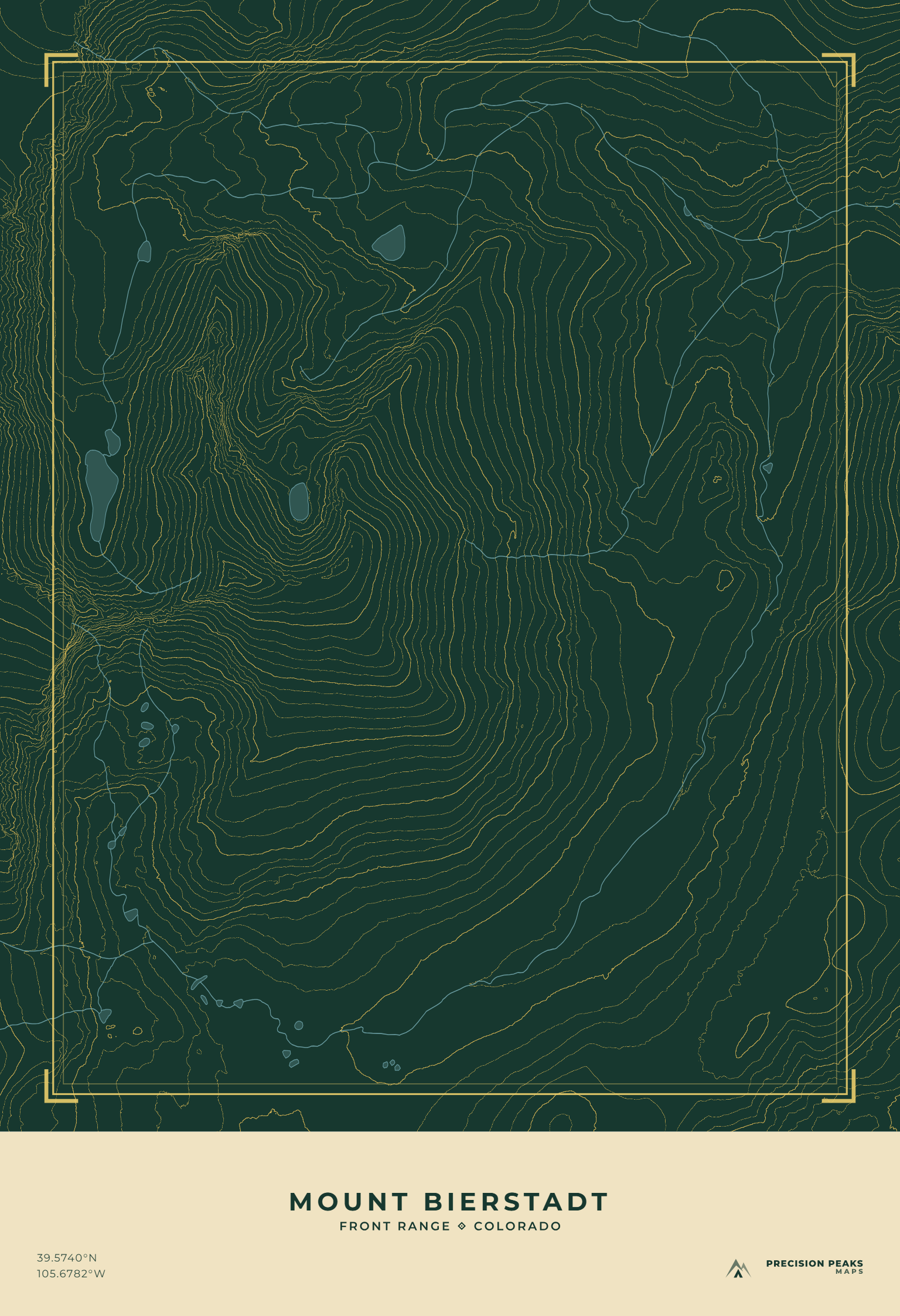 Mount Bierstadt topographic print in the Aspen Gold Night color style