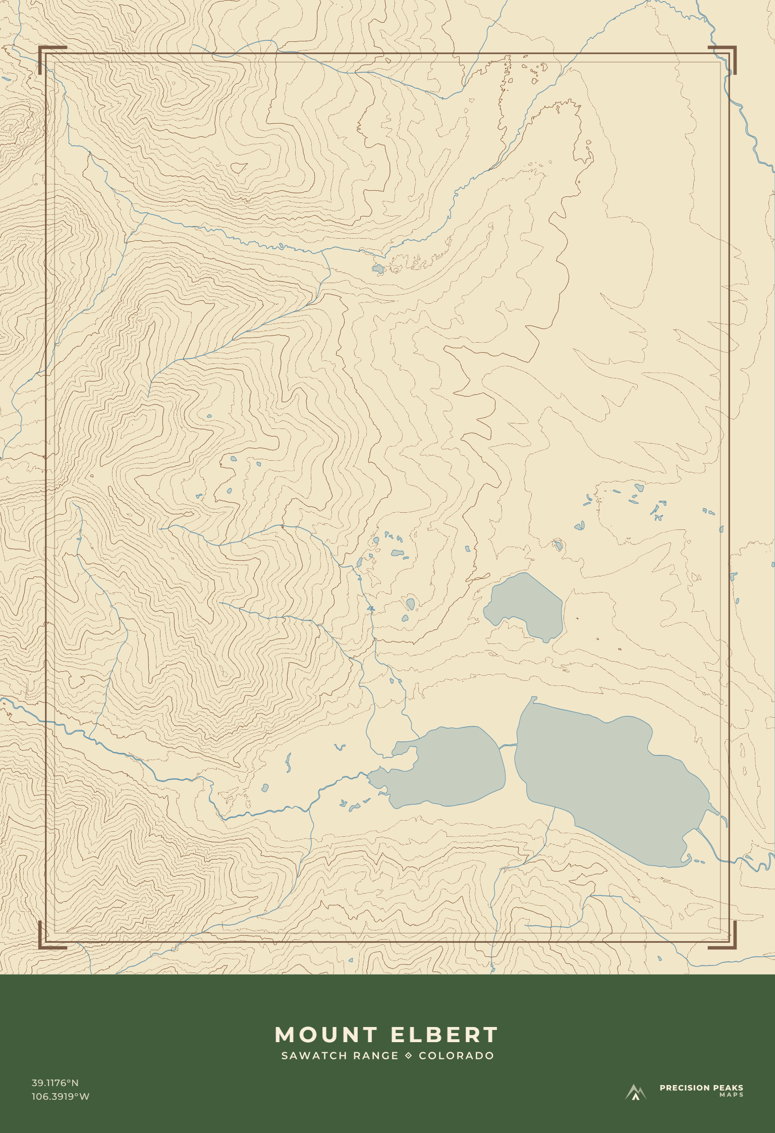 Mount Elbert Terrain Edition topographic print in the USGS Heritage color style