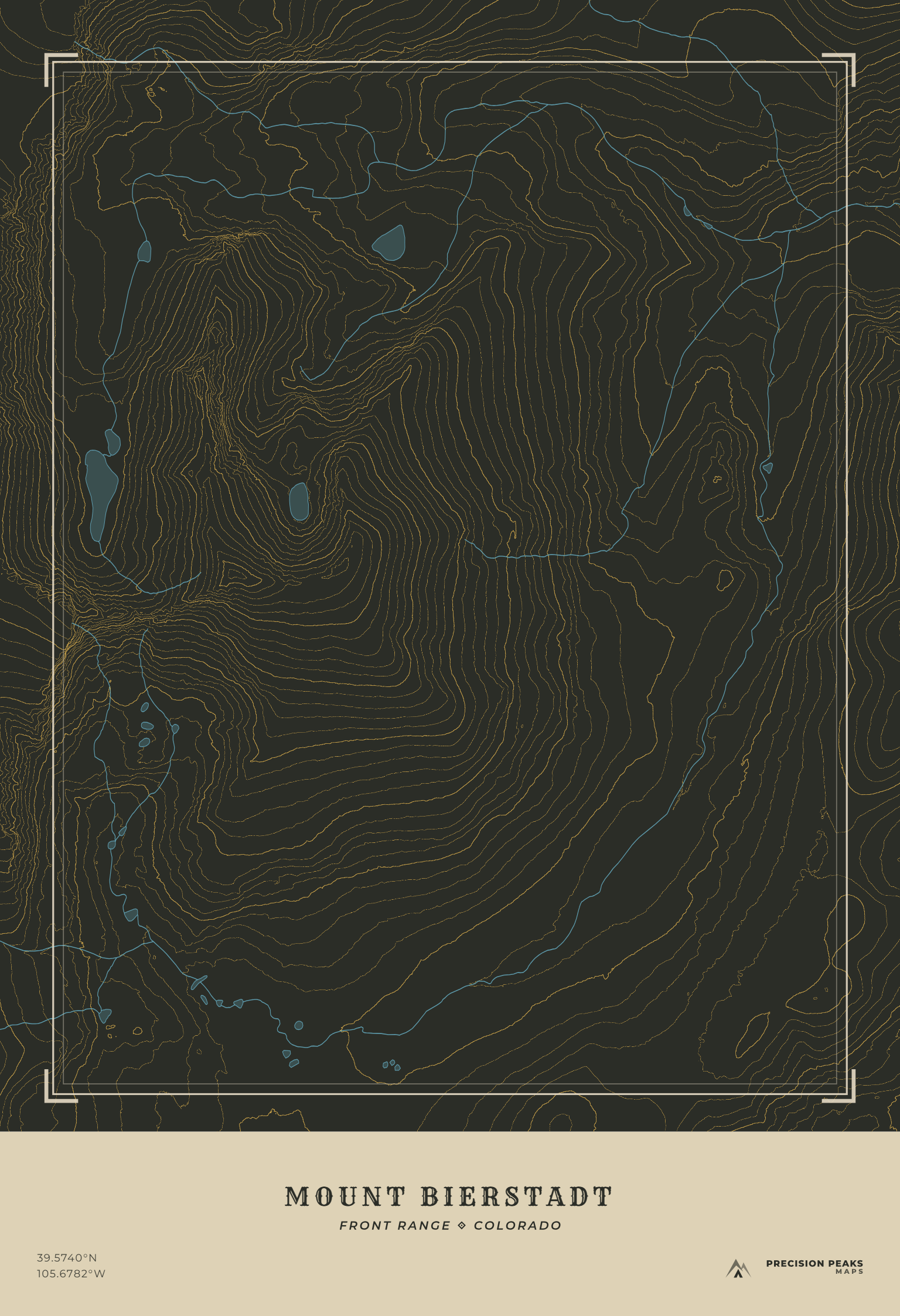 Mount Bierstadt topographic print in the Yellowstone color style