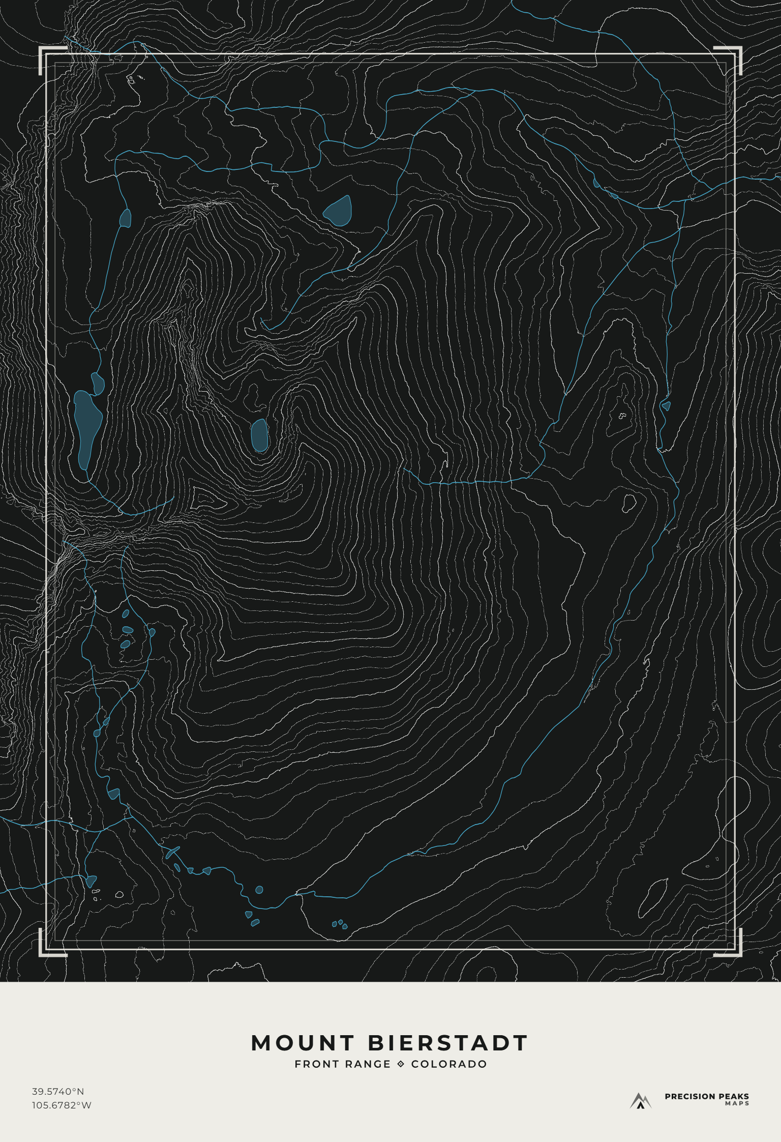 Mount Bierstadt topographic print in the Moonlit Ridge color style