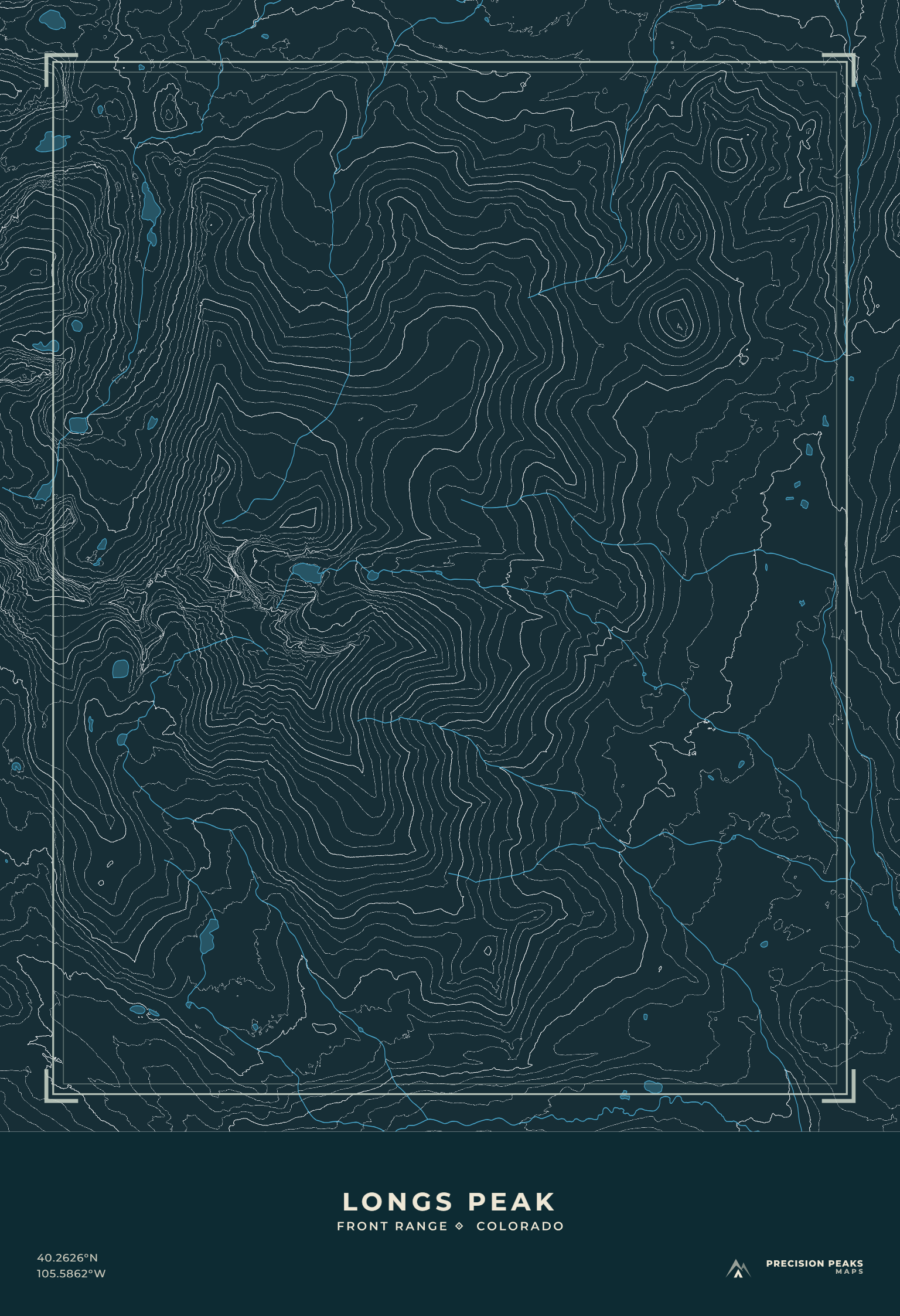 Longs Peak topographic print in the Night Traverse color style