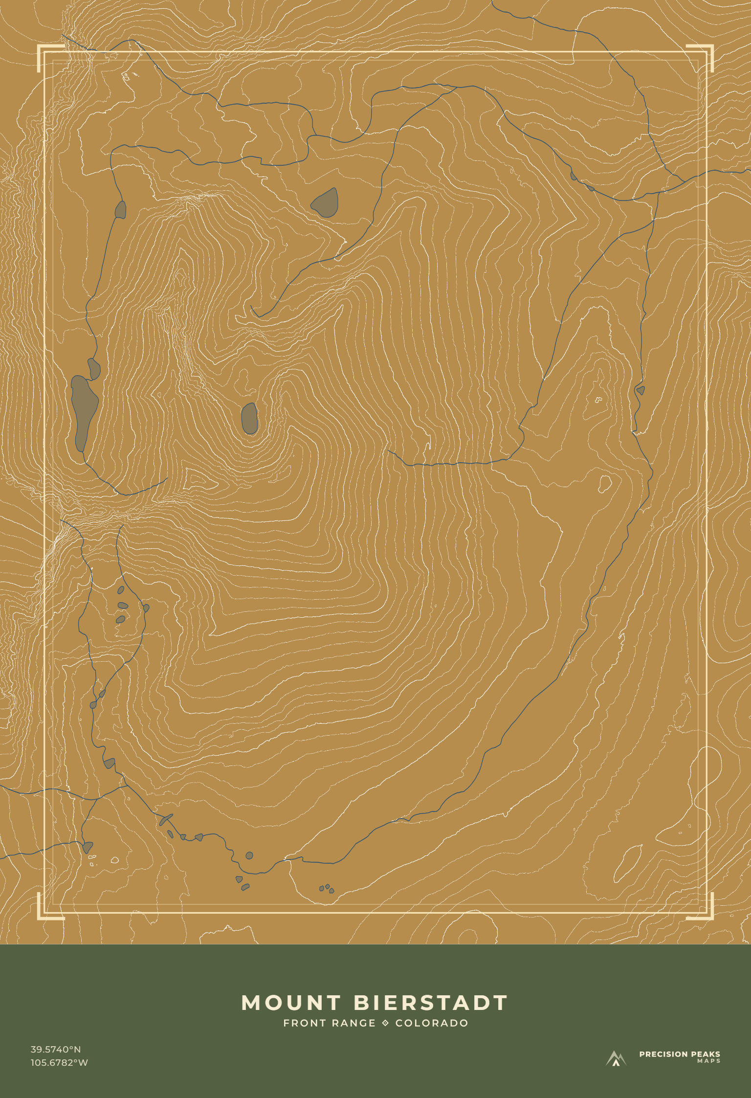 Mount Bierstadt topographic print in the Aspen Gold color style