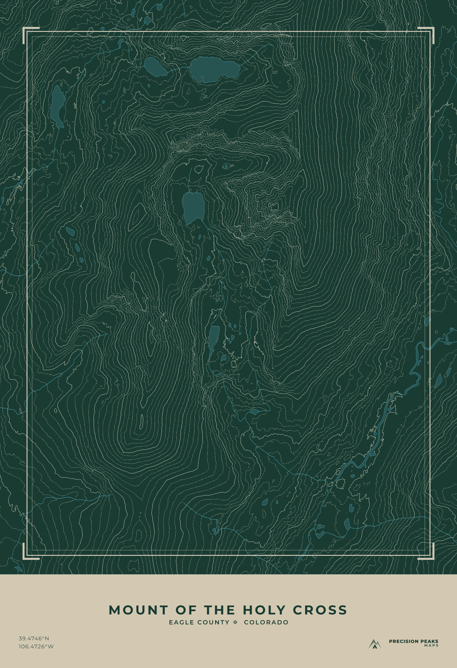 Mount of the Holy Cross topographic print in the Homestake Valley color style