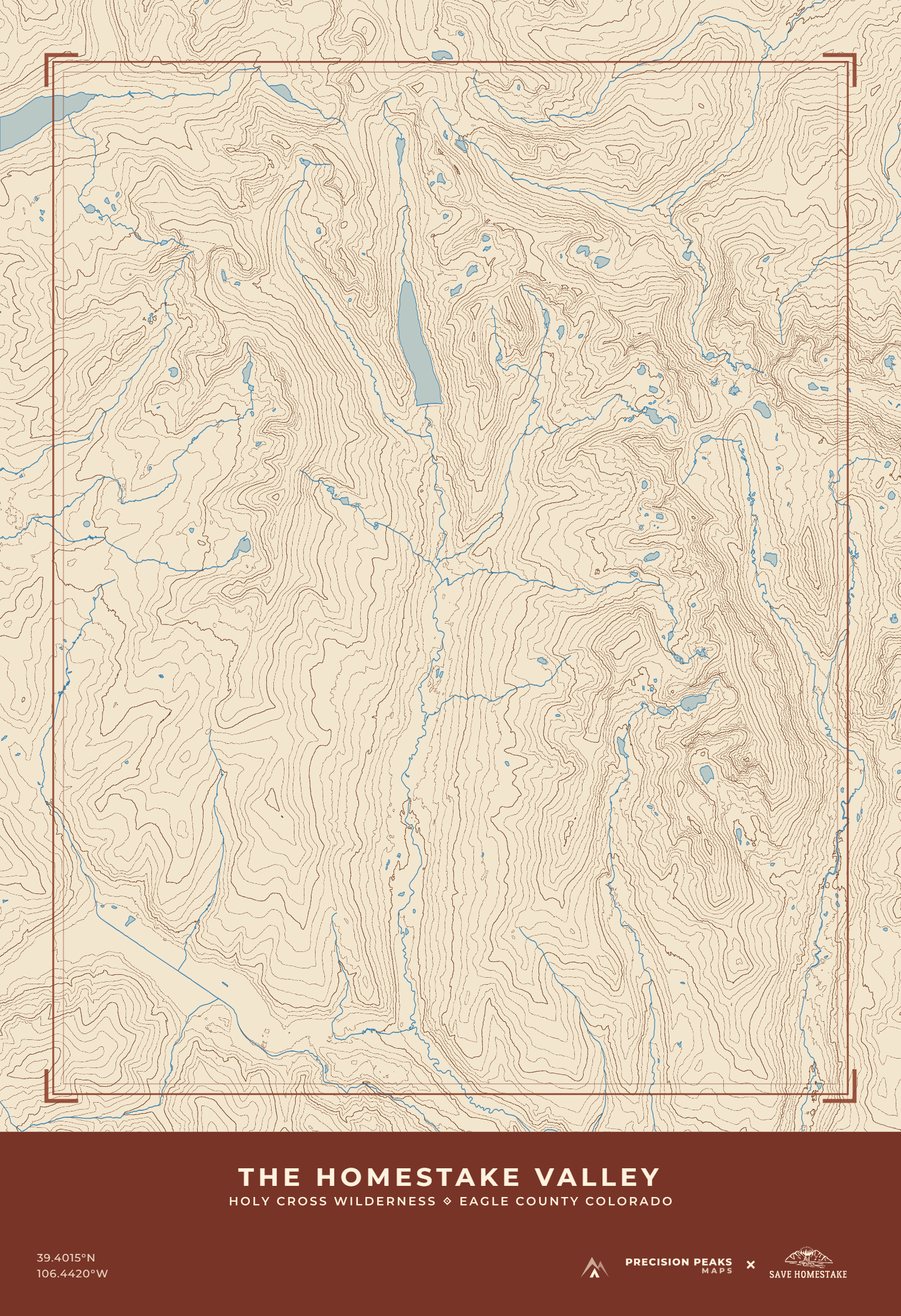 Homestake Valley topographic print in the Red Rock Ledger color style