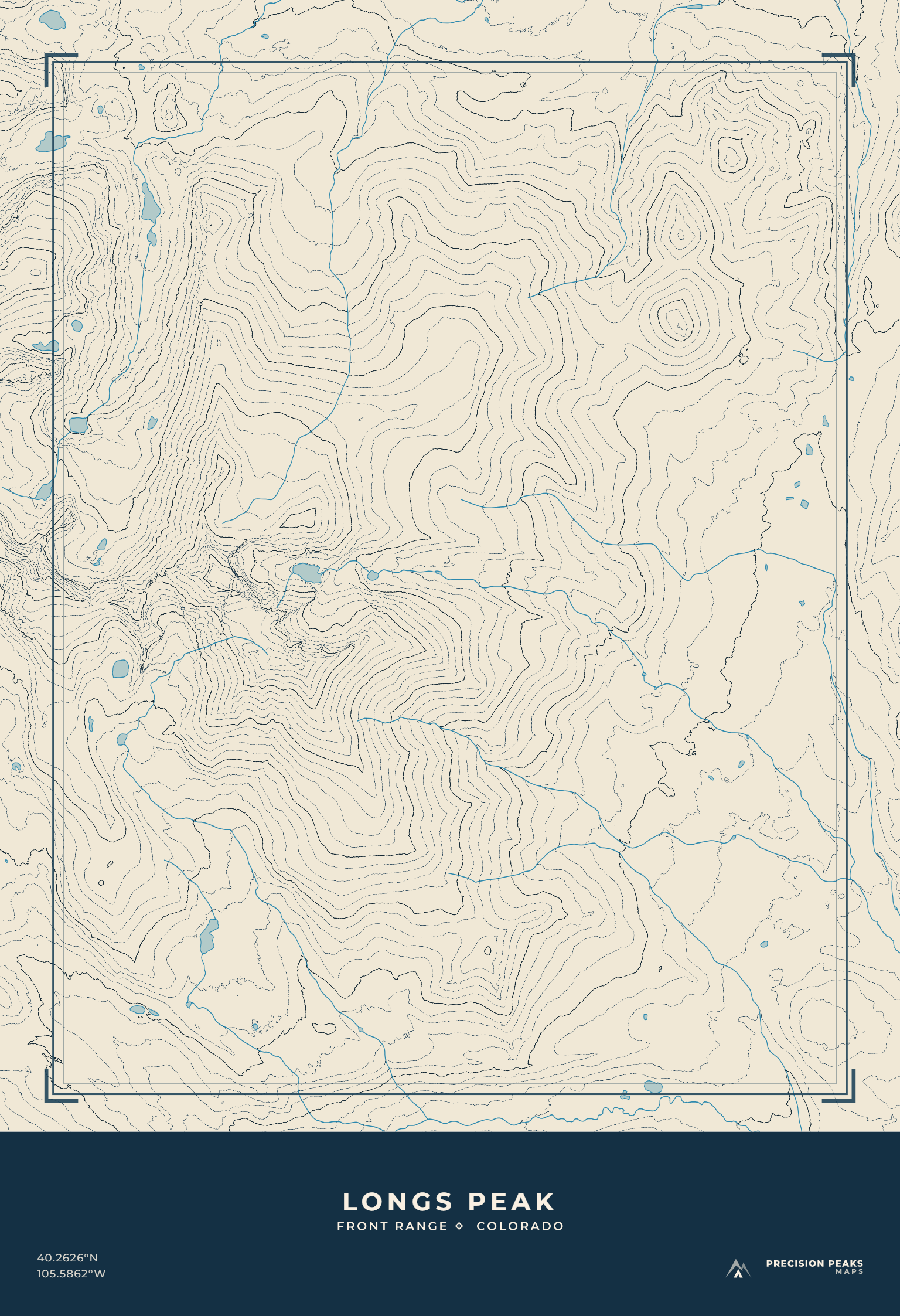 Longs Peak topographic print in the Continental Divide color style