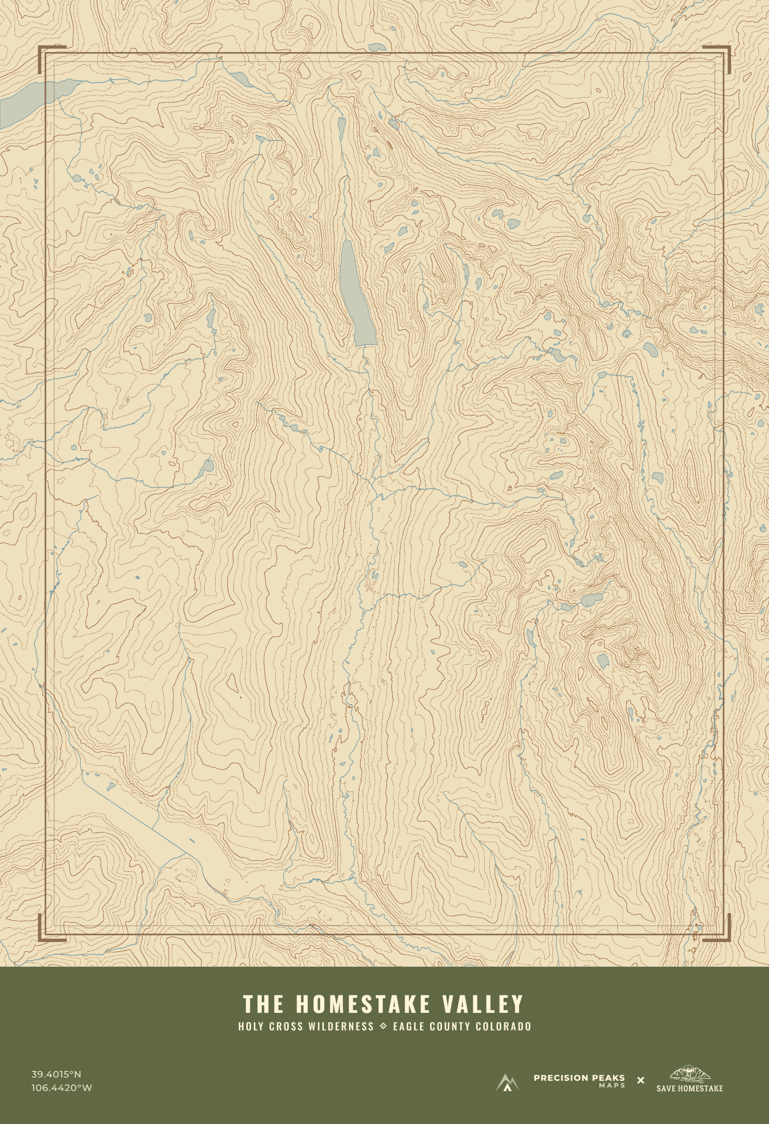 Homestake Valley topographic print in the WPA National Park color style