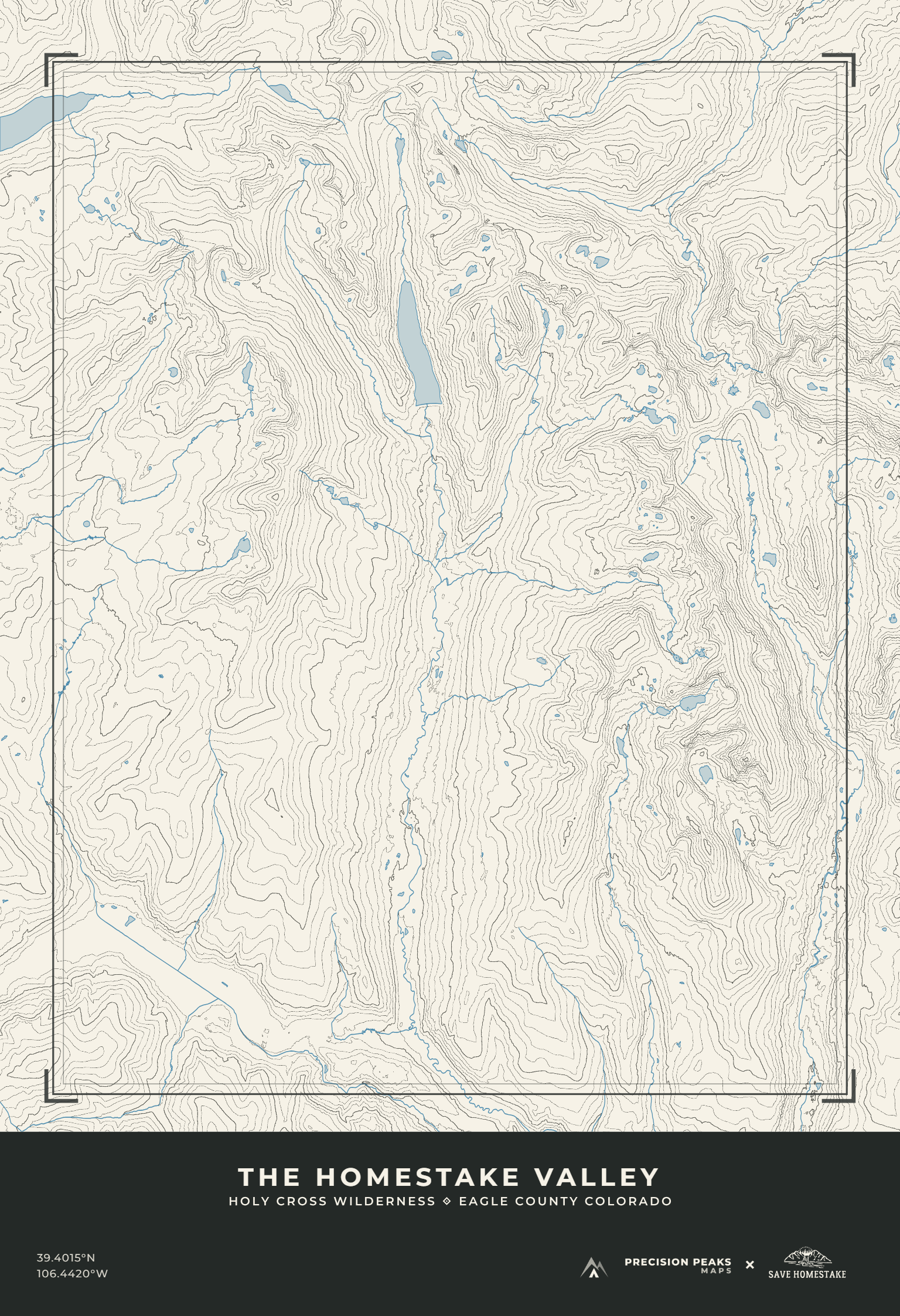 Homestake Valley topographic print in the Swiss Survey color style