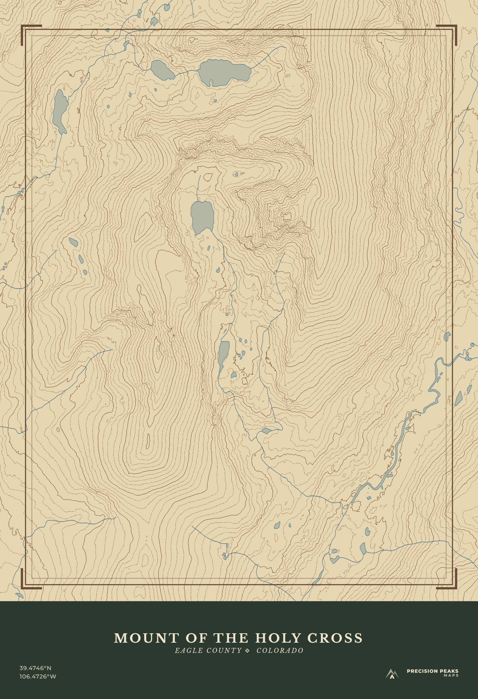 Mount of the Holy Cross topographic print in the Lost Gore Range color style