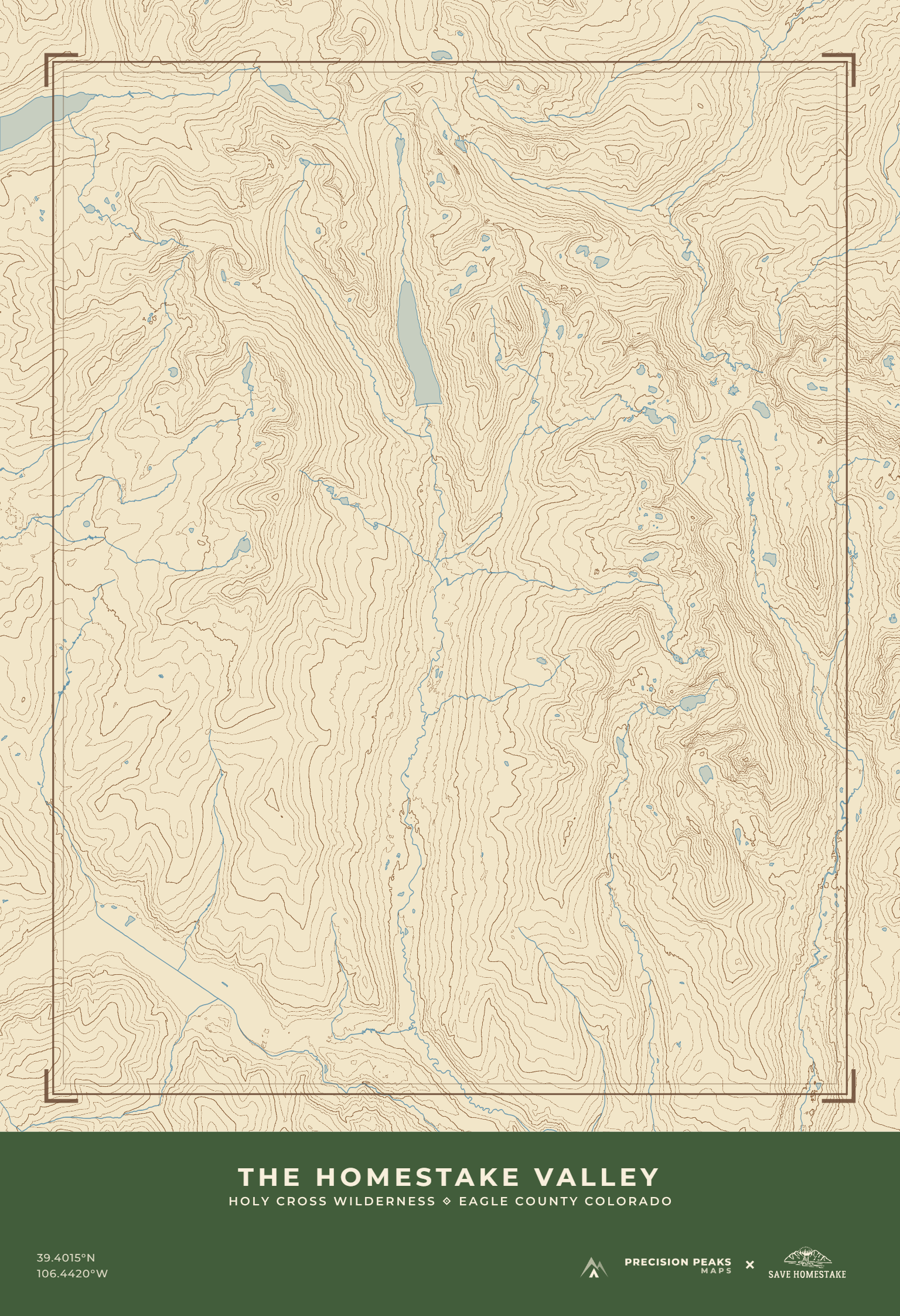 Homestake Valley topographic print in the USGS Heritage color style