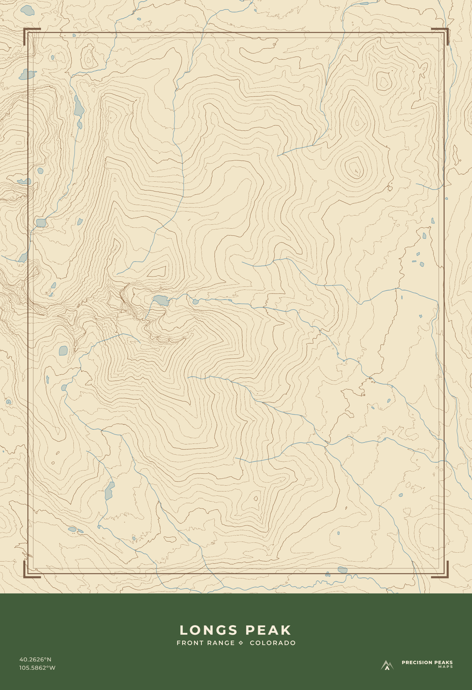 Longs Peak topographic print in the USGS Heritage color style