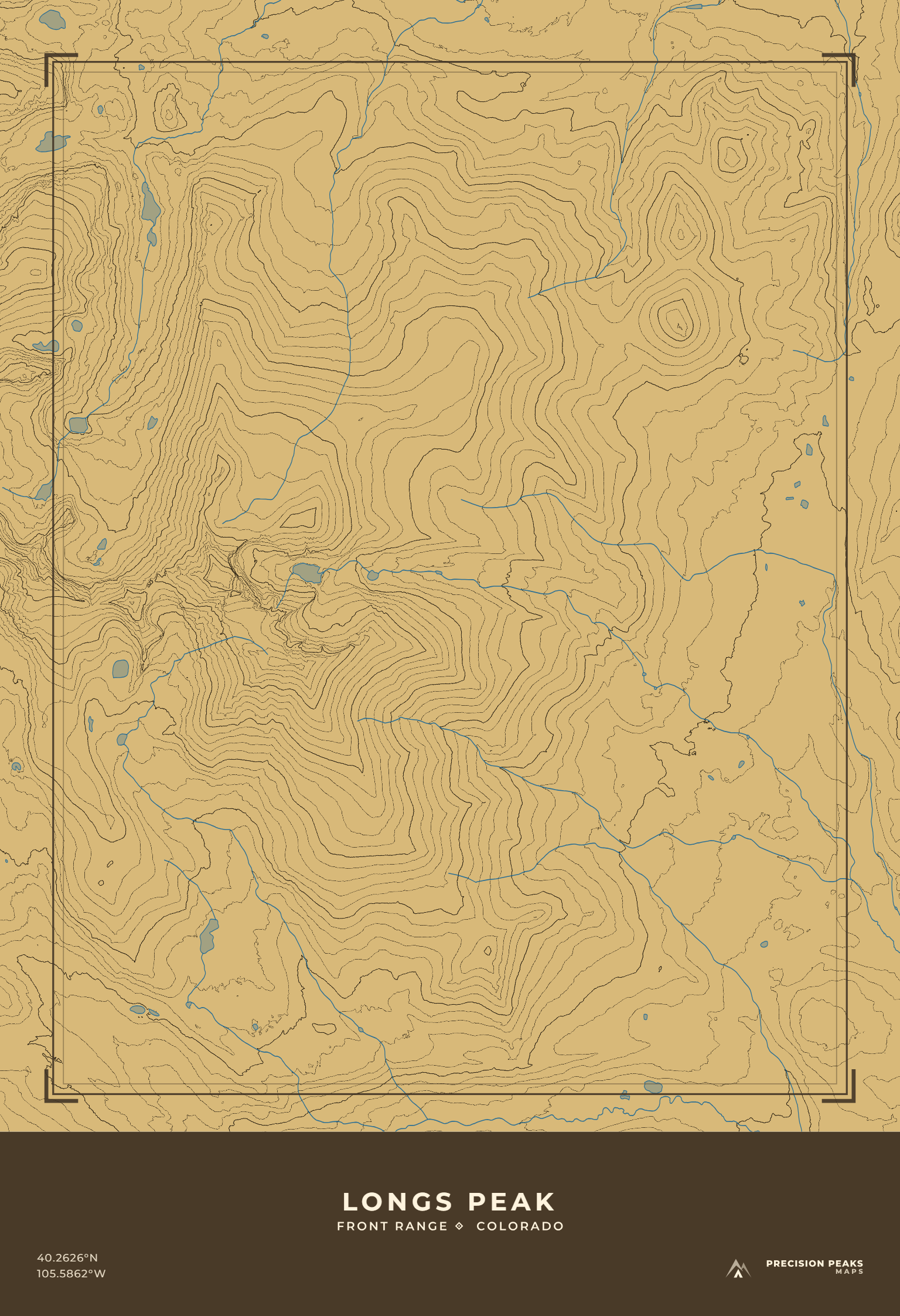 Longs Peak topographic print in the Bristlecone color style