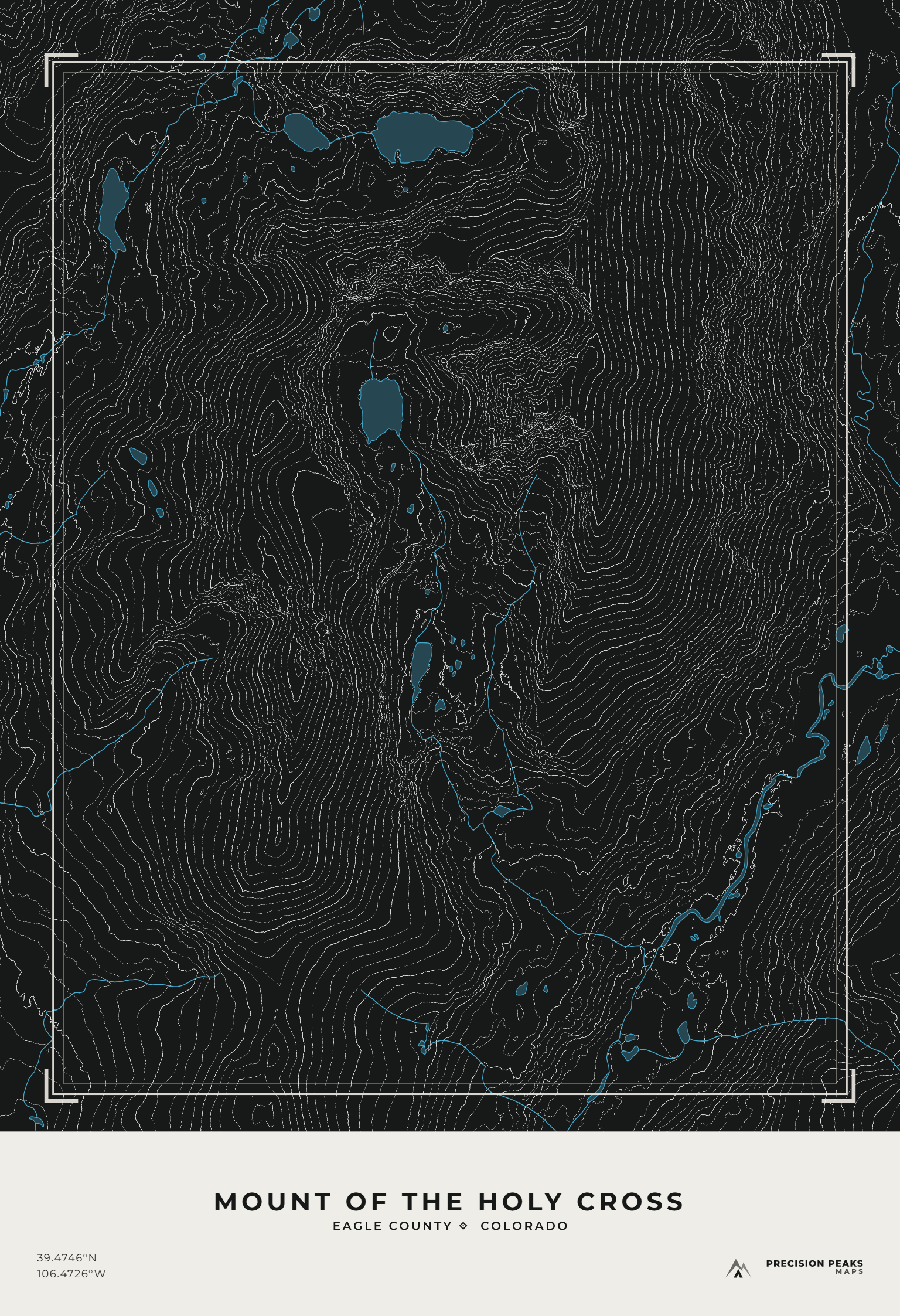 Mount of the Holy Cross topographic print in the Moonlit Ridge color style