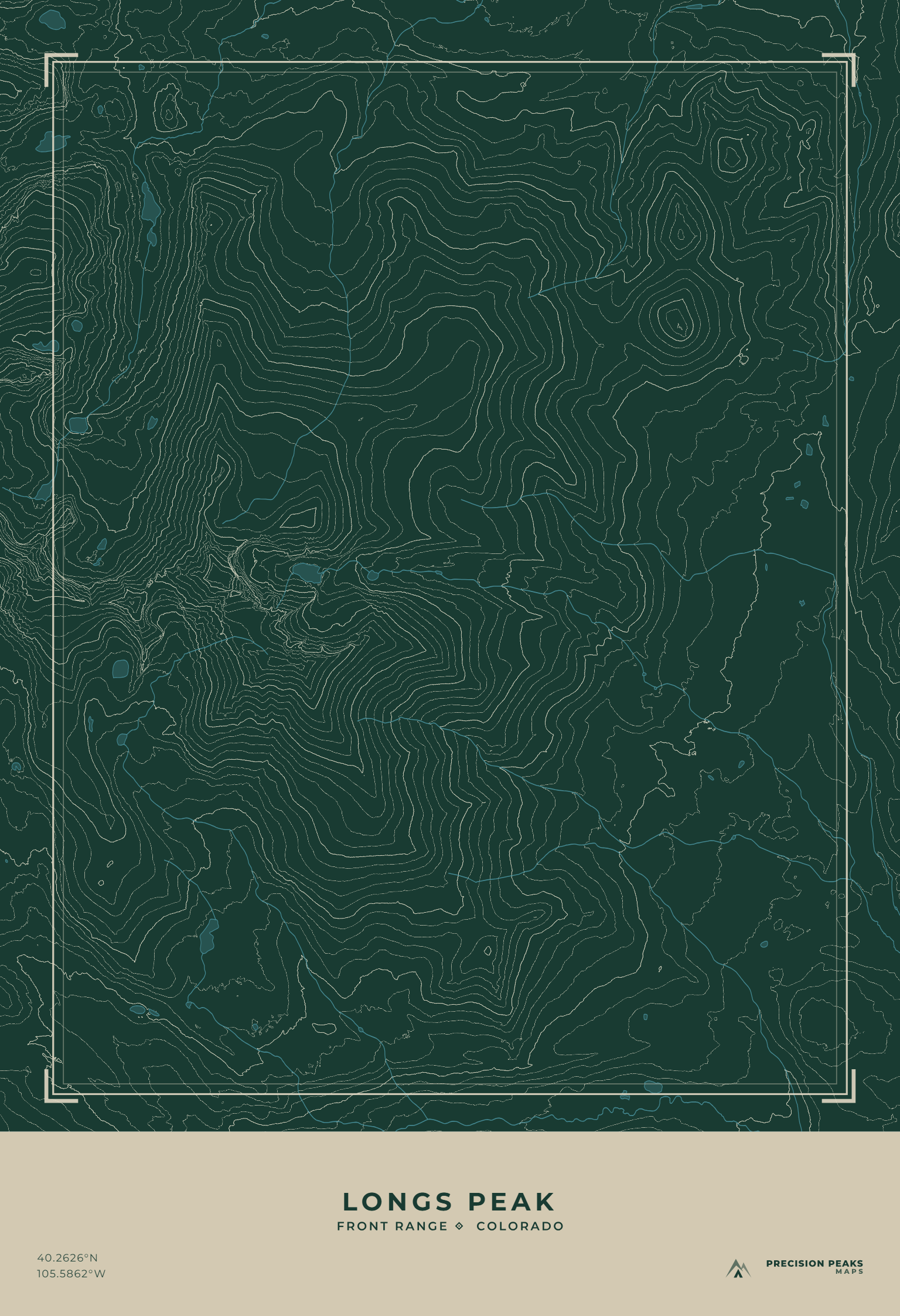 Longs Peak topographic print in the Homestake Valley color style