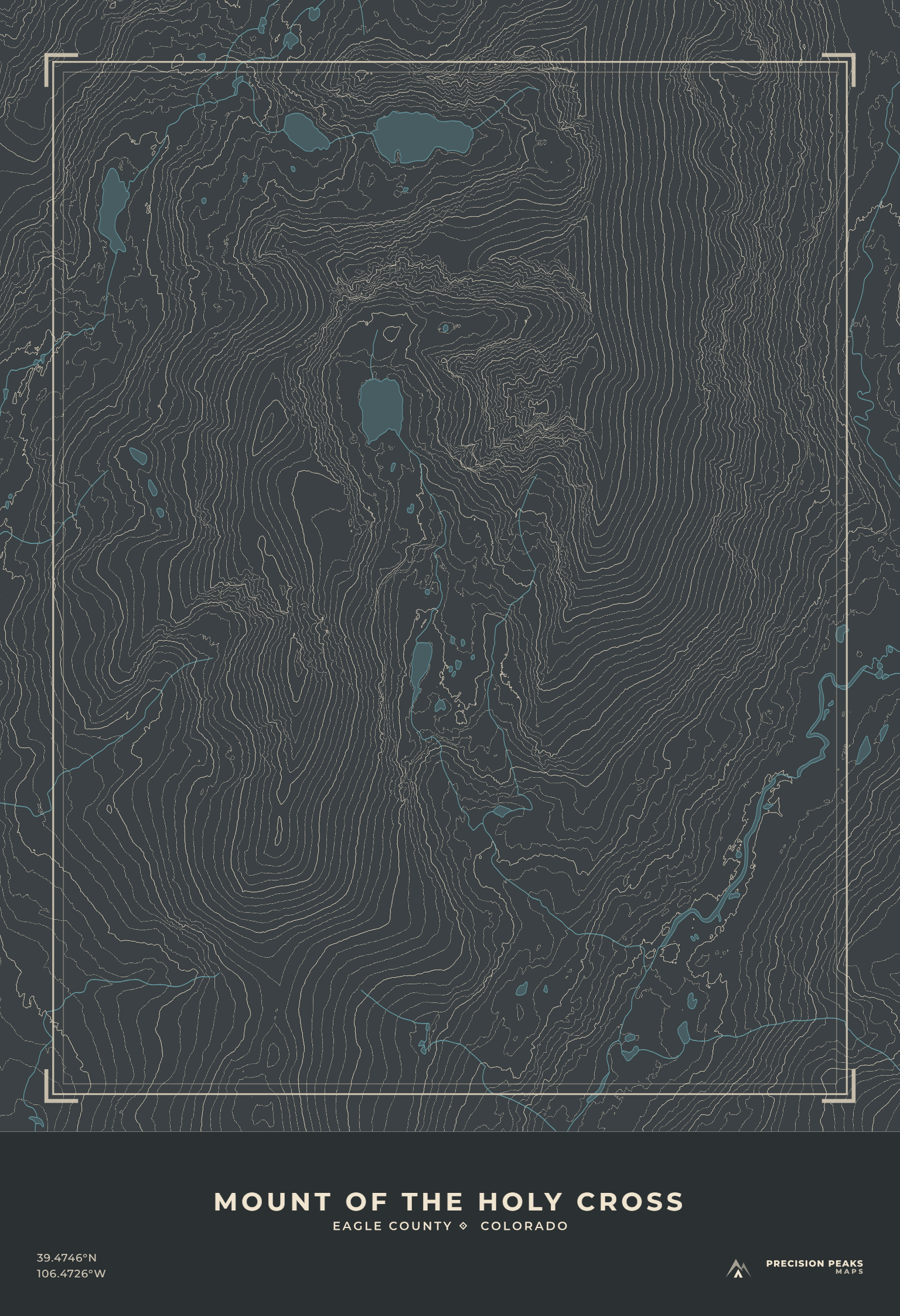 Mount of the Holy Cross topographic print in the Granite Afterglow color style