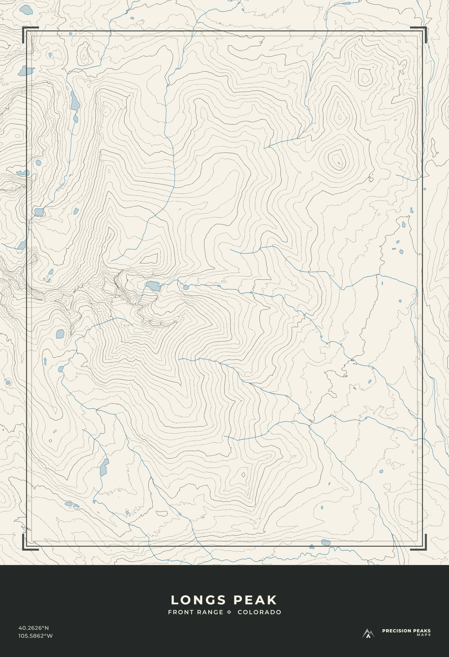 Longs Peak topographic print in the Swiss Survey color style