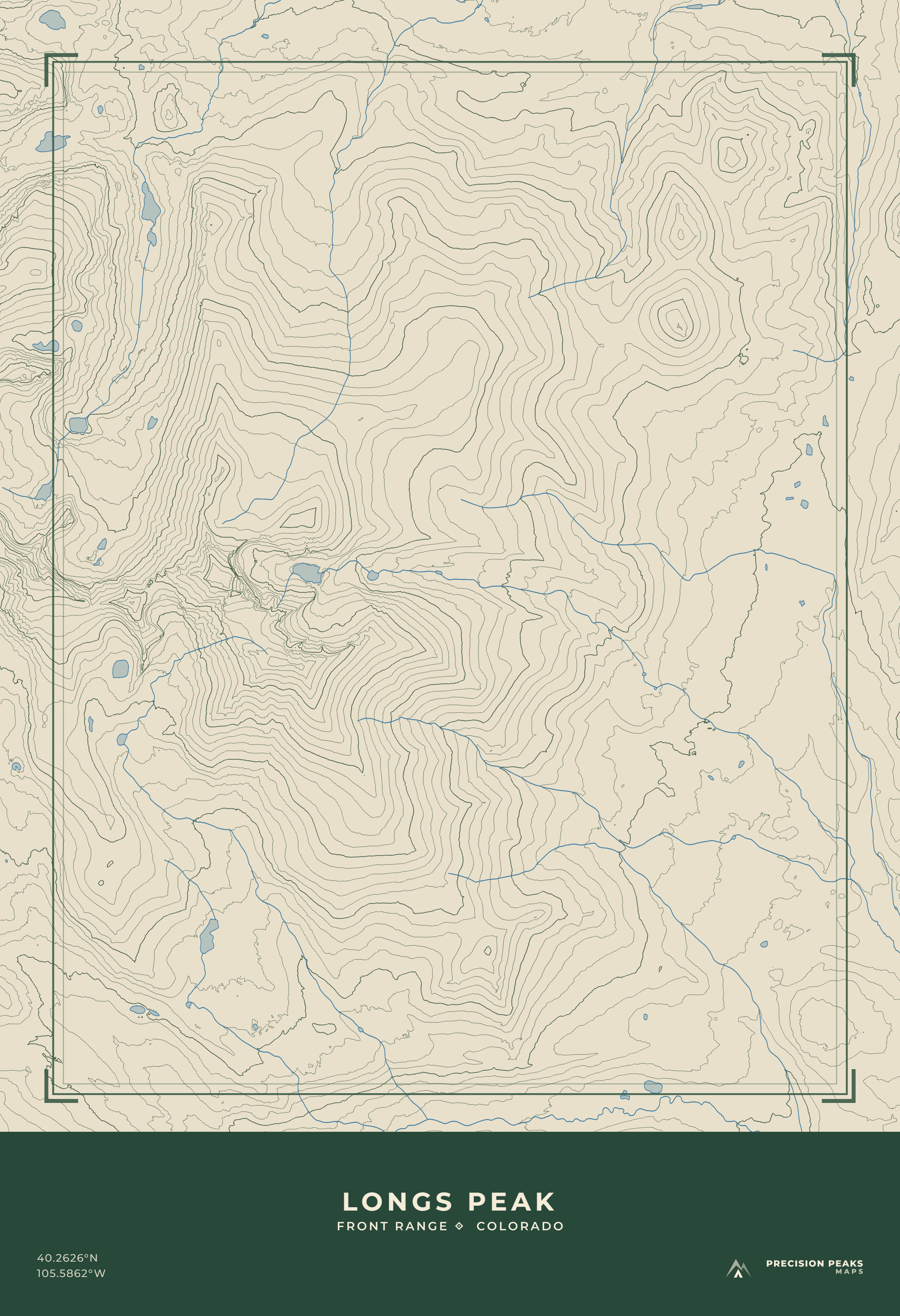 Longs Peak topographic print in the Survey Cream color style