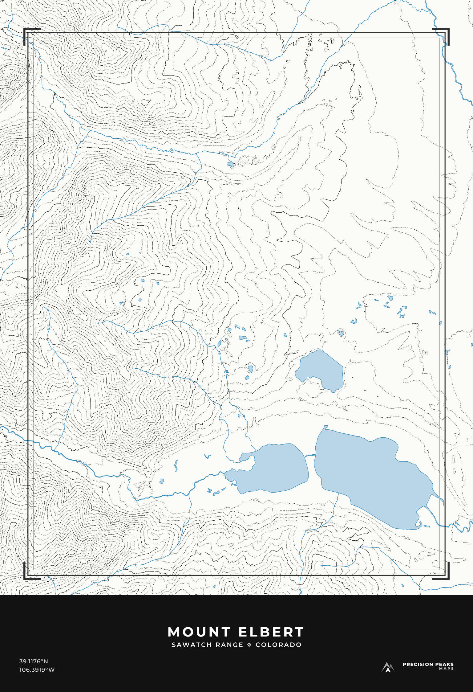Mount Elbert Terrain Edition topographic print in the Arete color style