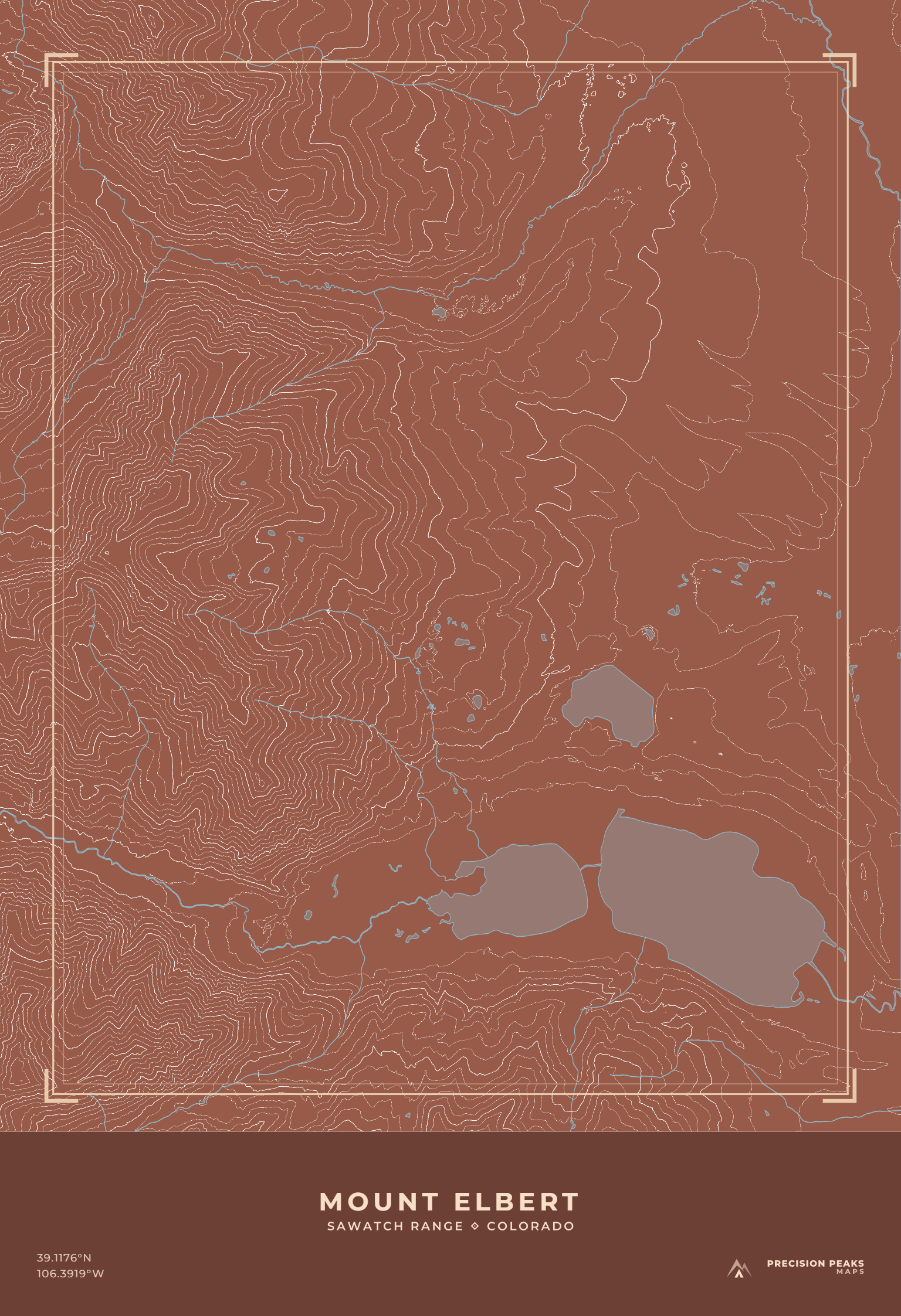 Mount Elbert Terrain Edition topographic print in the Canyon Clay color style