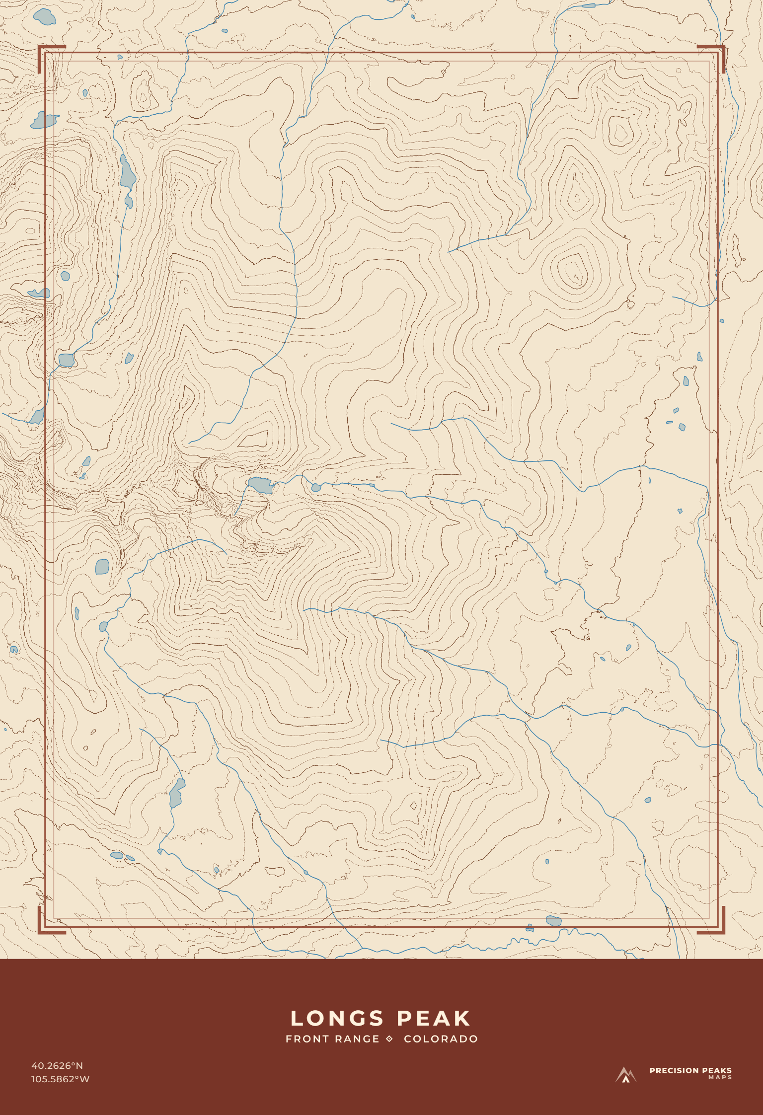 Longs Peak topographic print in the Red Rock Ledger color style