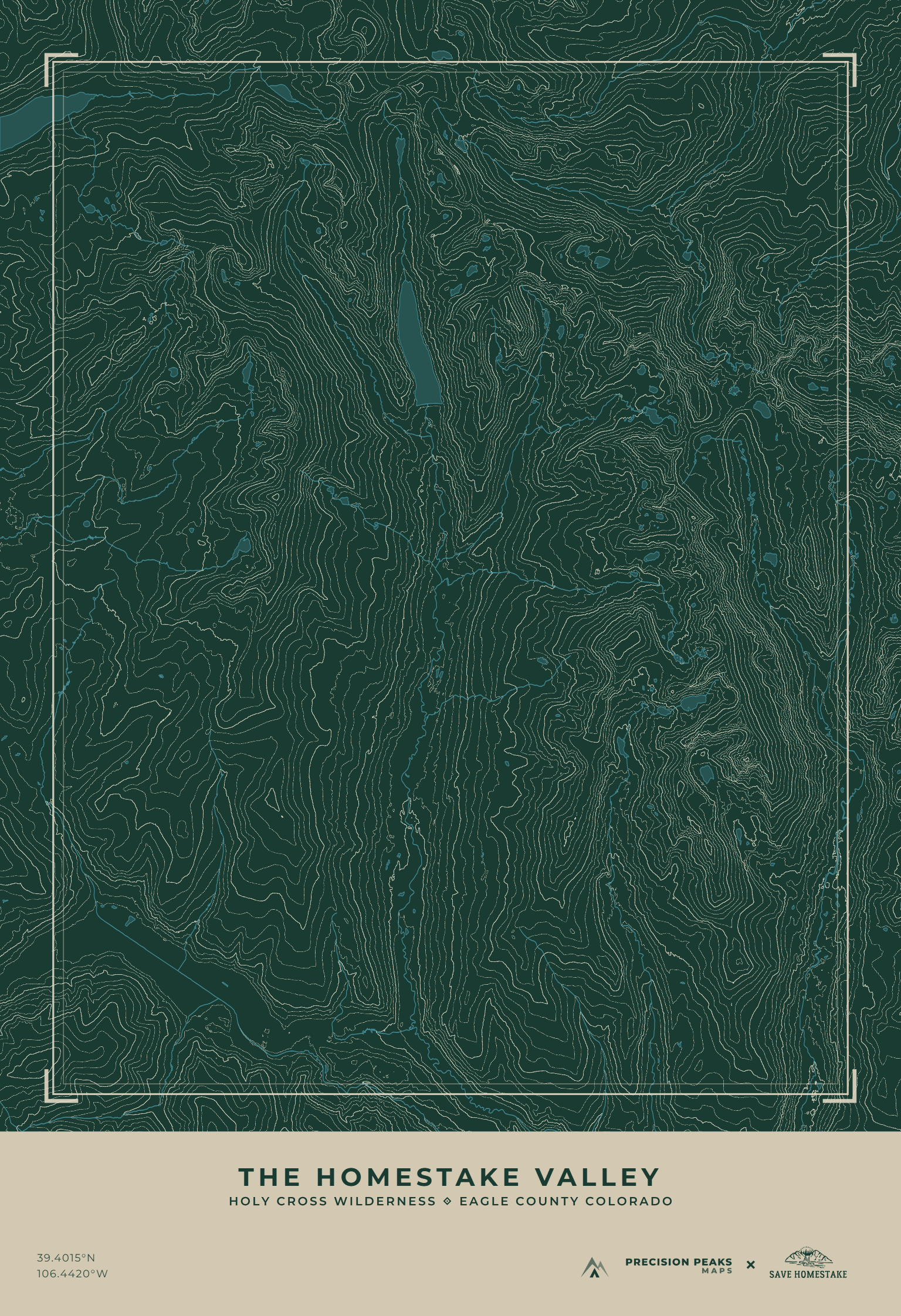 Homestake Valley topographic print in the Homestake Valley color style