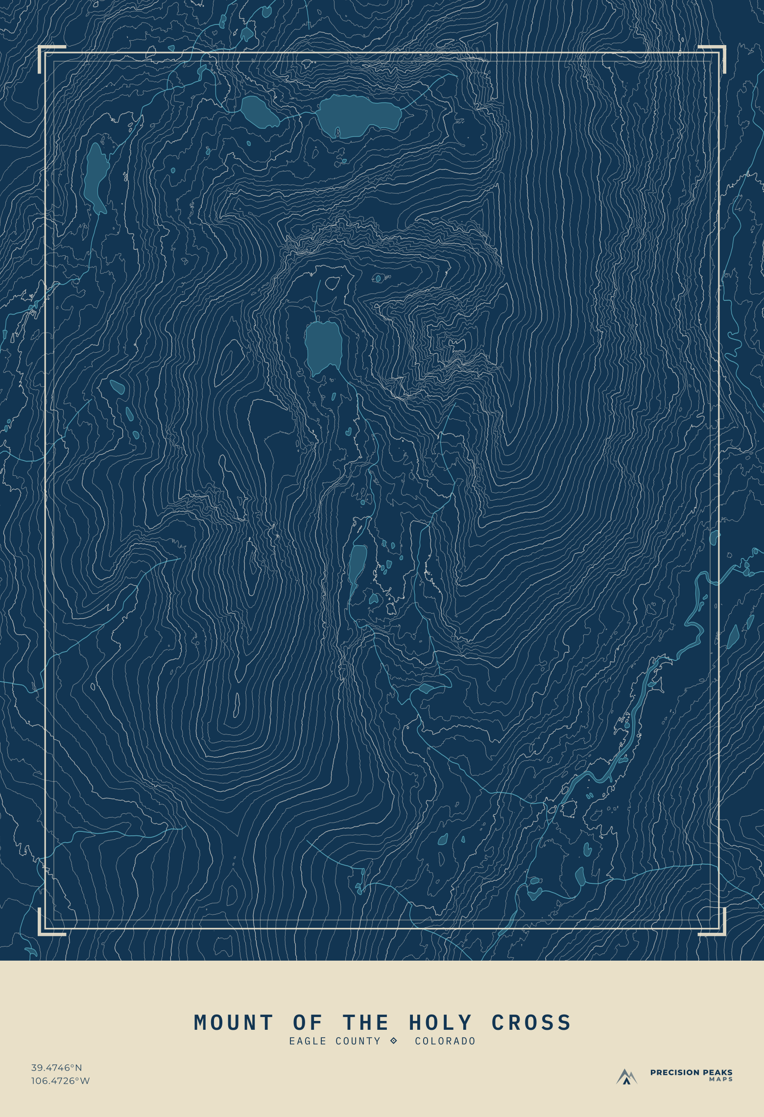 Mount of the Holy Cross topographic print in the Surveyor Blueprint color style