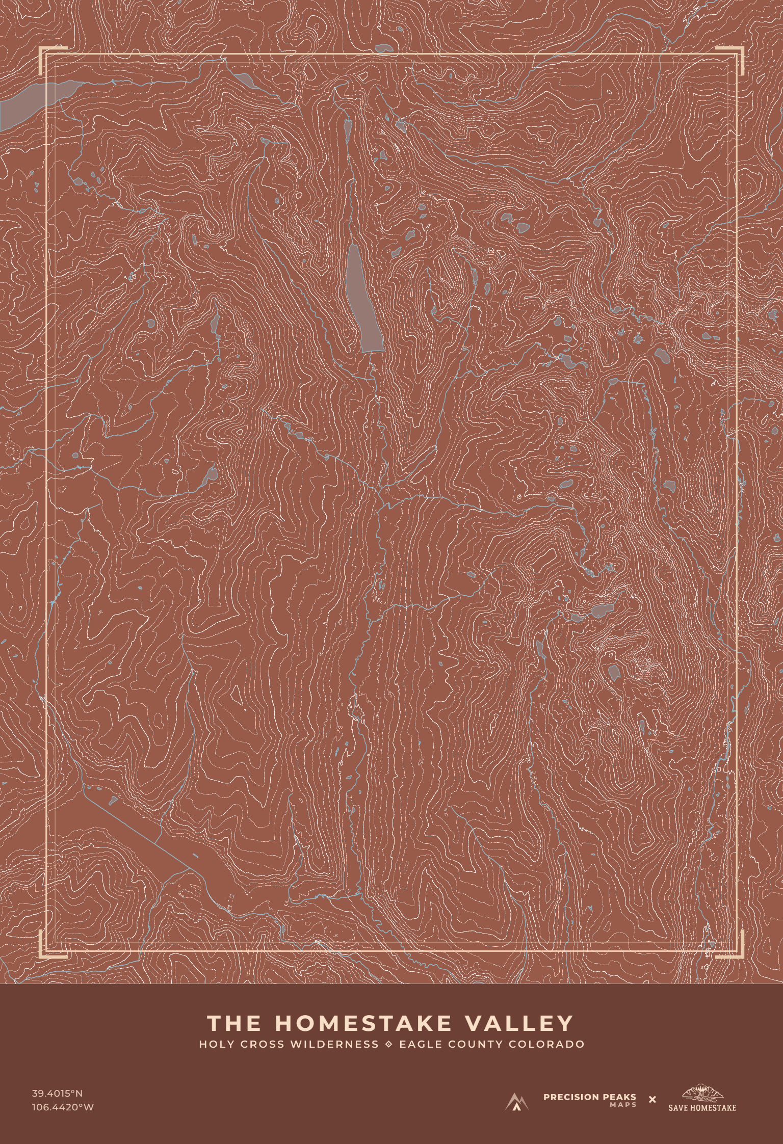Homestake Valley topographic print in the Canyon Clay color style