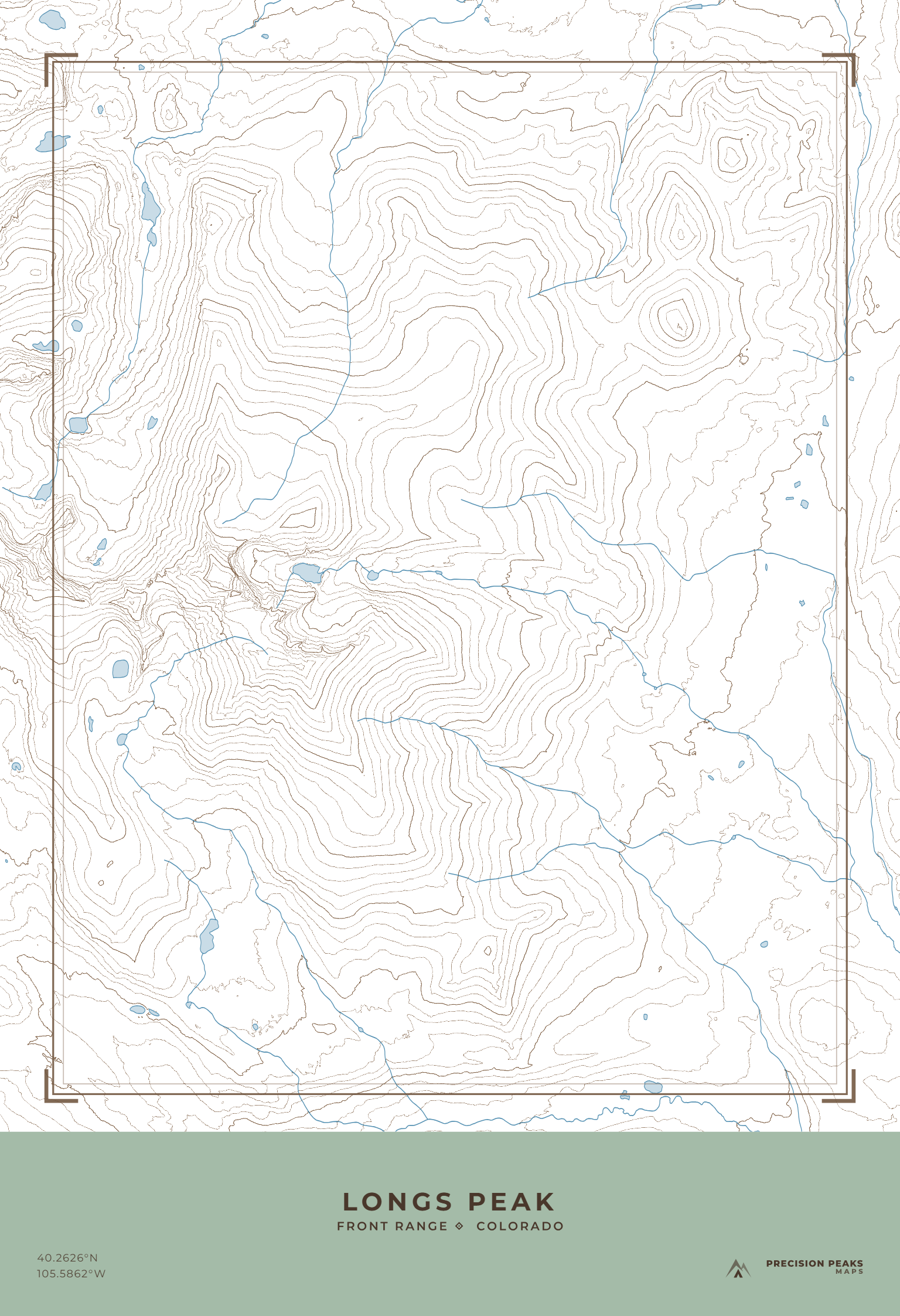 Longs Peak topographic print in the Ranger Quadrangle color style