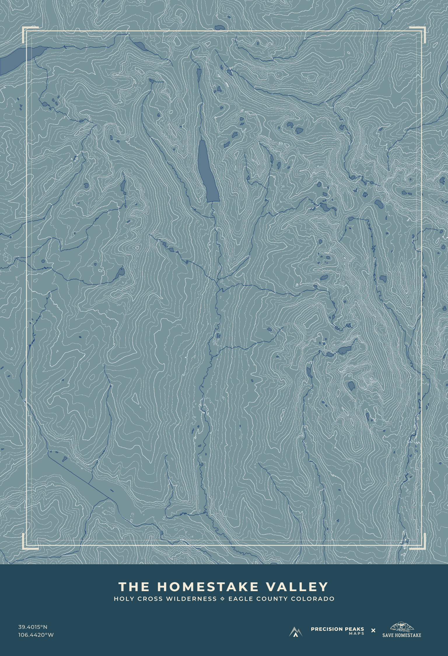 Homestake Valley topographic print in the Alpine Mist color style