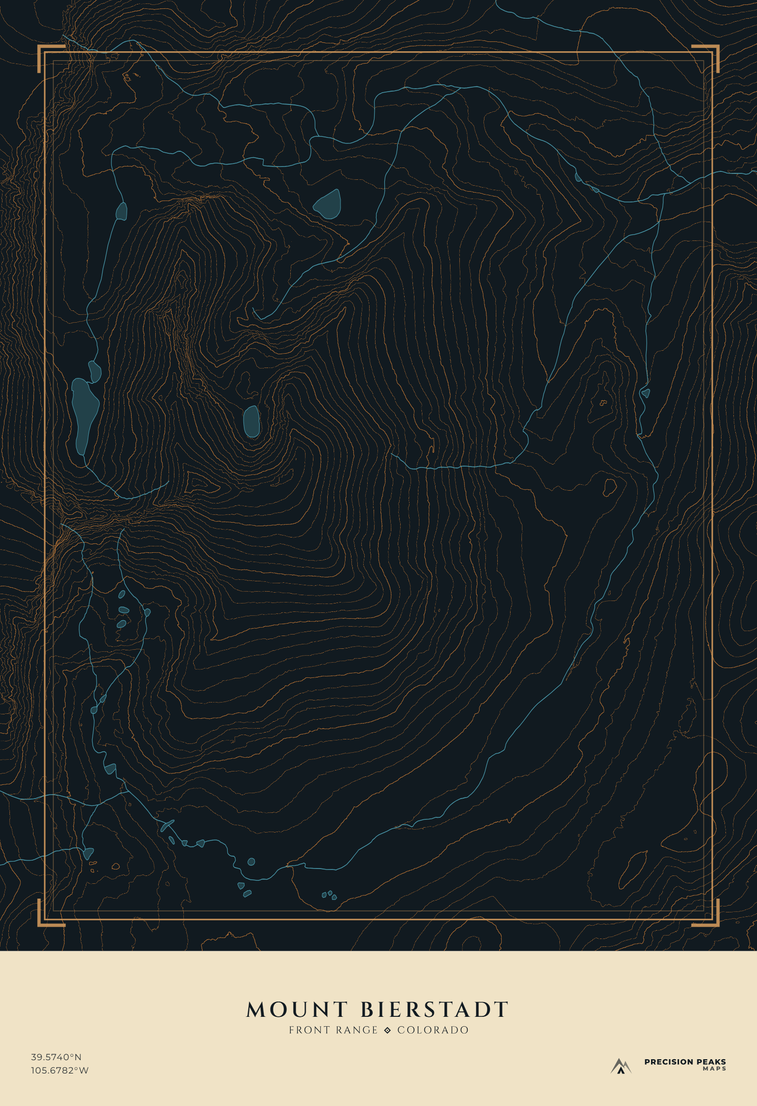 Mount Bierstadt topographic print in the Midnight Copper color style