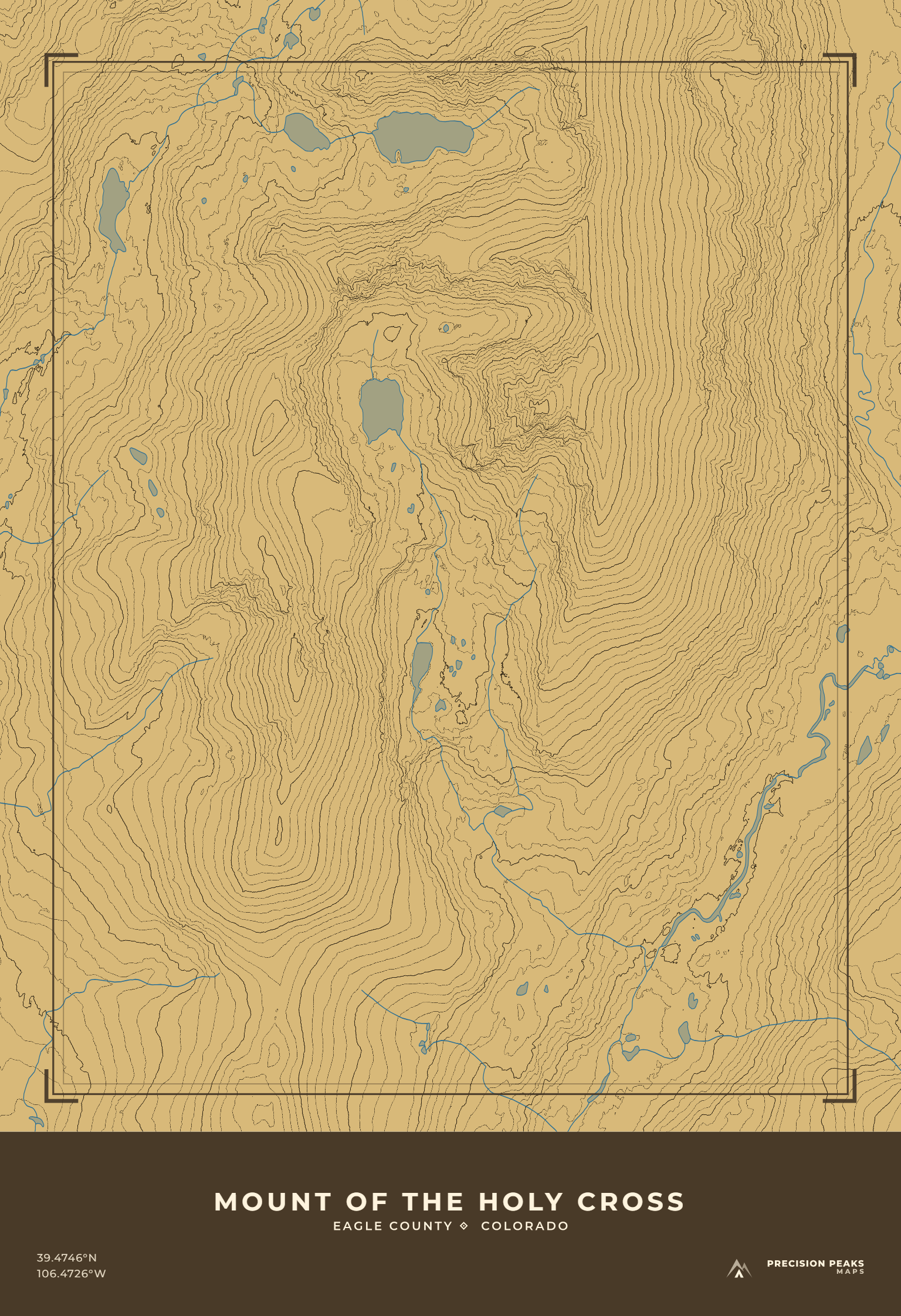 Mount of the Holy Cross topographic print in the Bristlecone color style