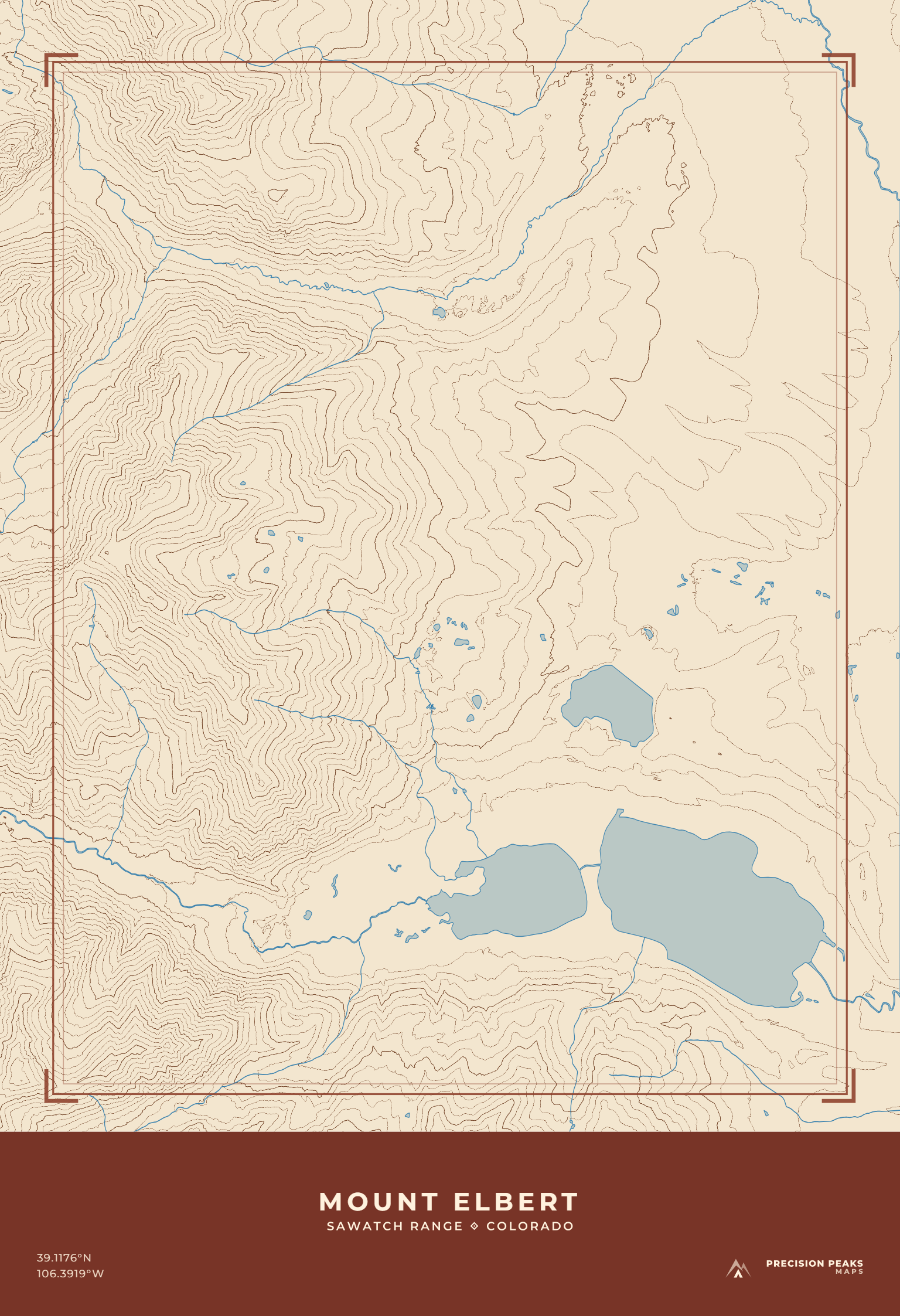 Mount Elbert Terrain Edition topographic print in the Red Rock Ledger color style